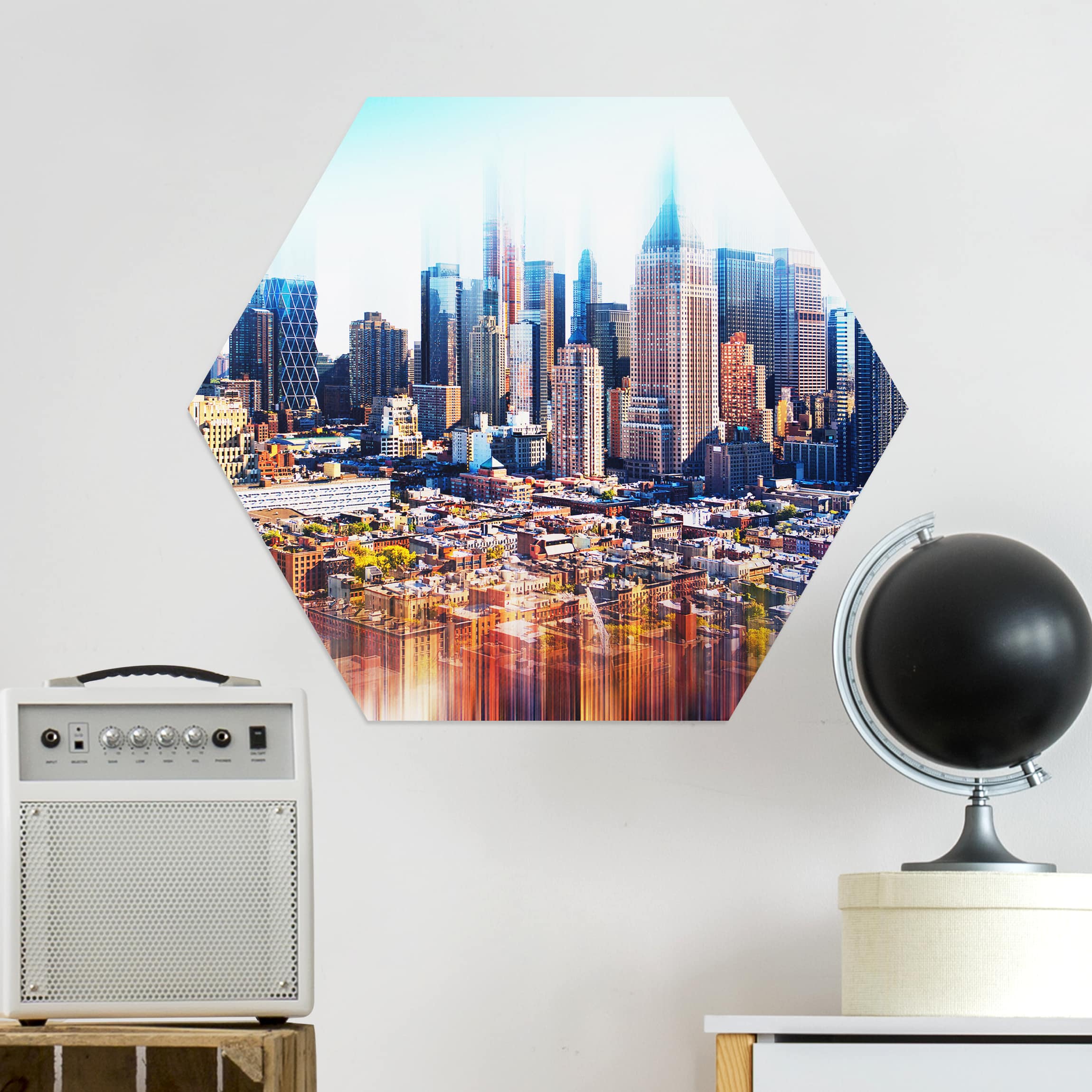 Hexagon-Alu-Dibond Bild Manhattan Skyline Urban Stretch