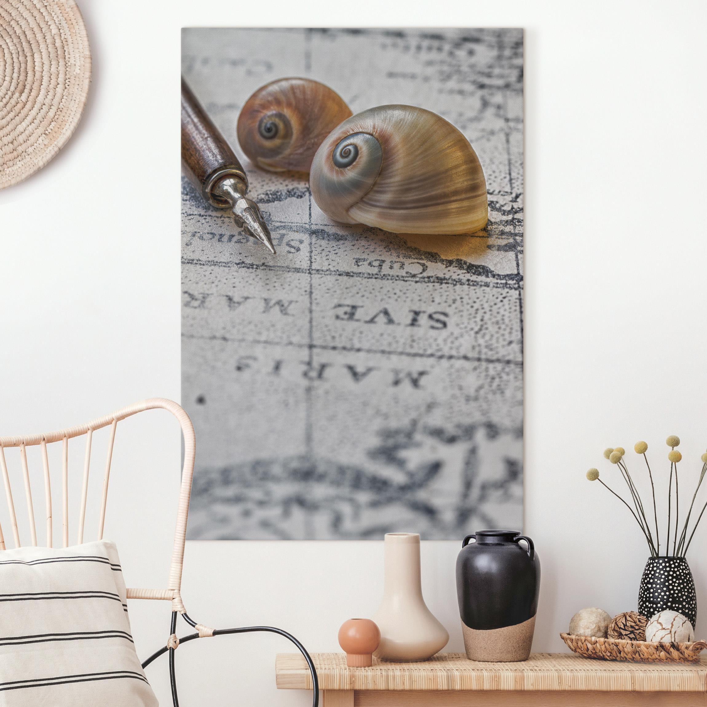 Leinwandbild Muscheln und Füller Vintage