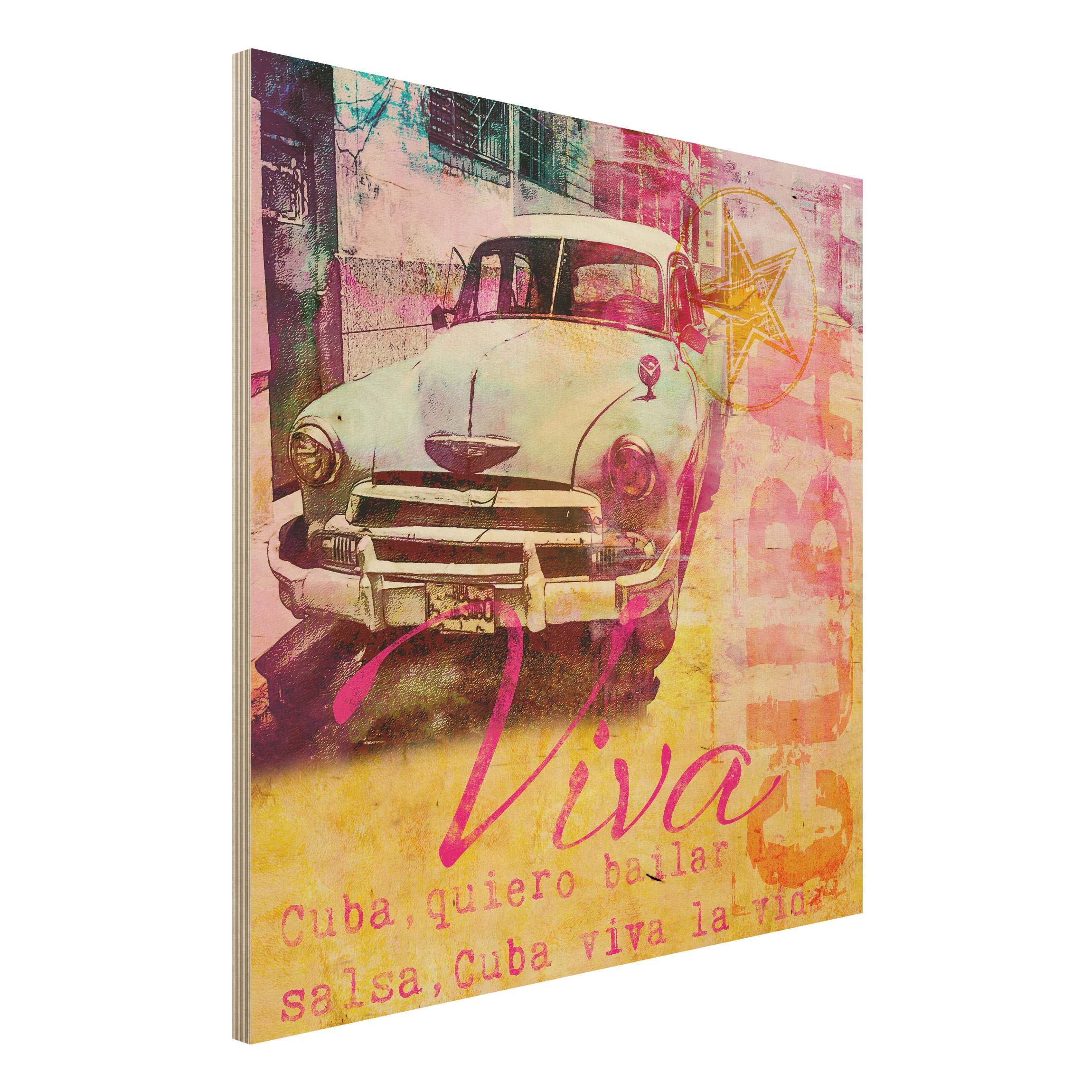 Holzbild Kubanischer Oldtimer Collage