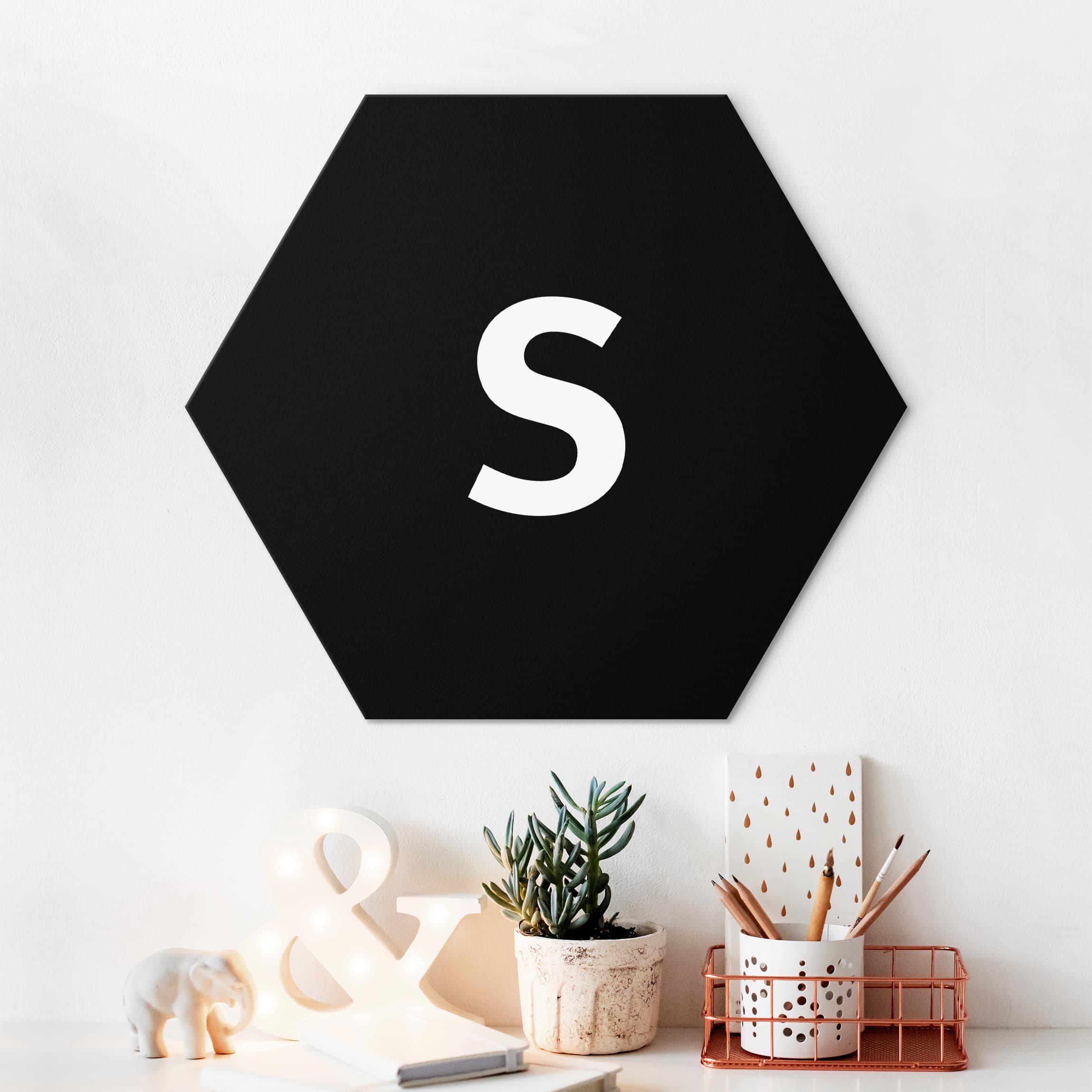 Hexagon-Alu-Dibond Bild Buchstabe Schwarz S