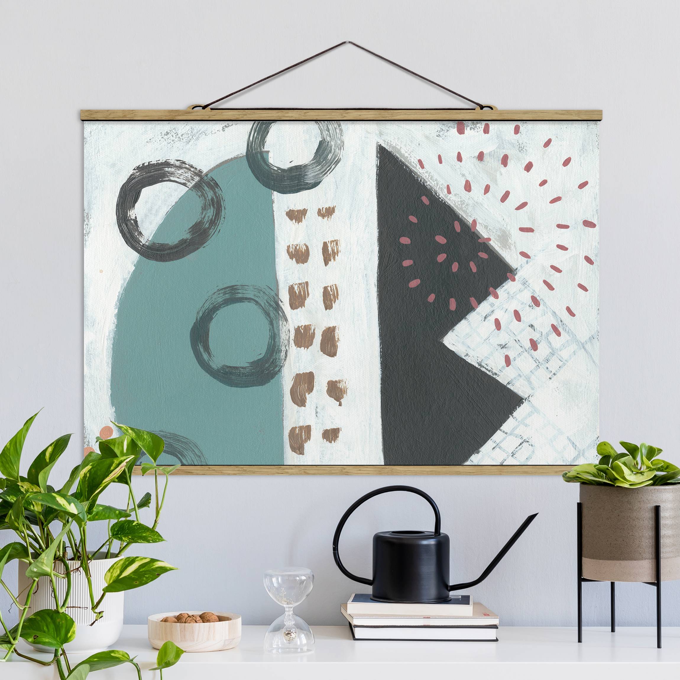 Stoffbild - Querformat Karneval der Formen in Petrol III