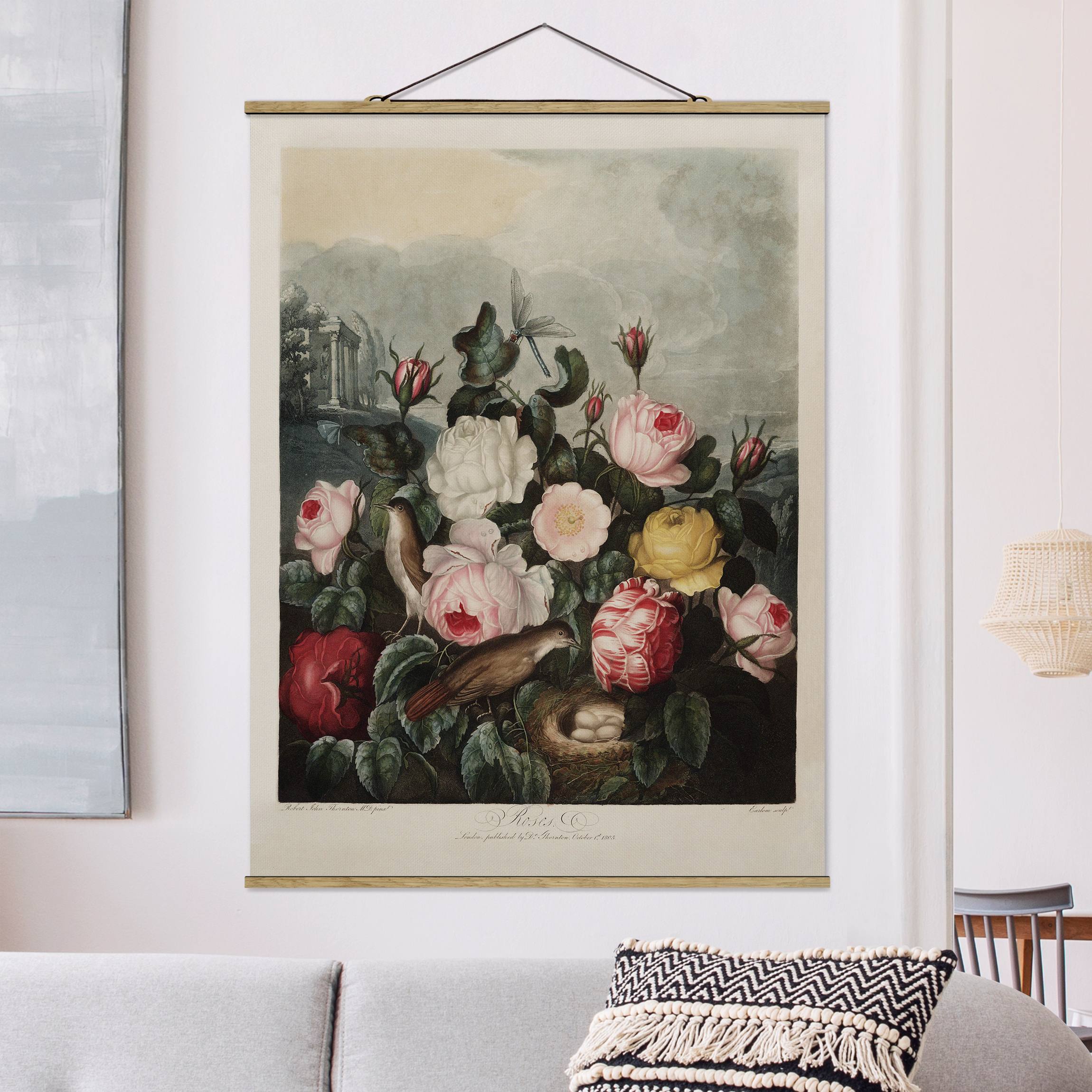 Stoffbild - Hochformat Botanik Vintage Illustration Rosen