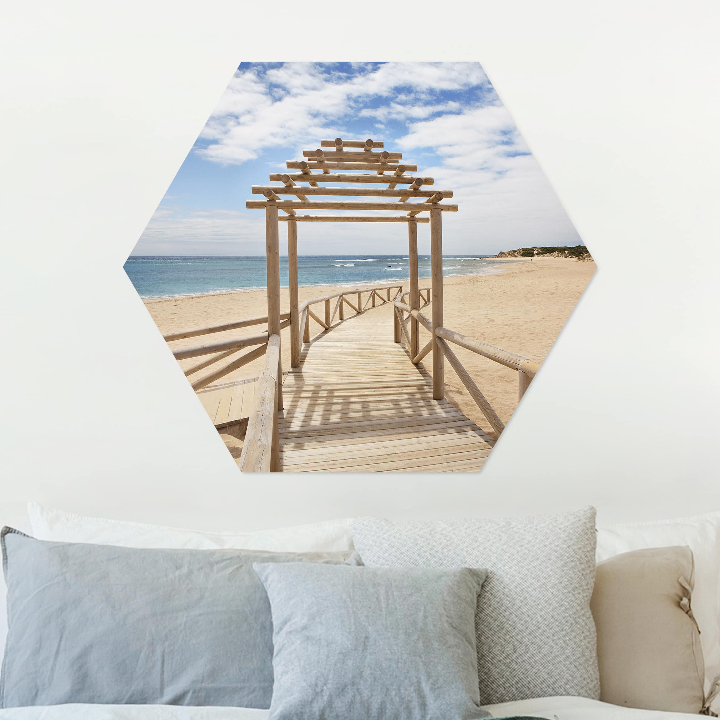 Hexagon-Alu-Dibond Bild Strandpfad zum Meer in Andalusien