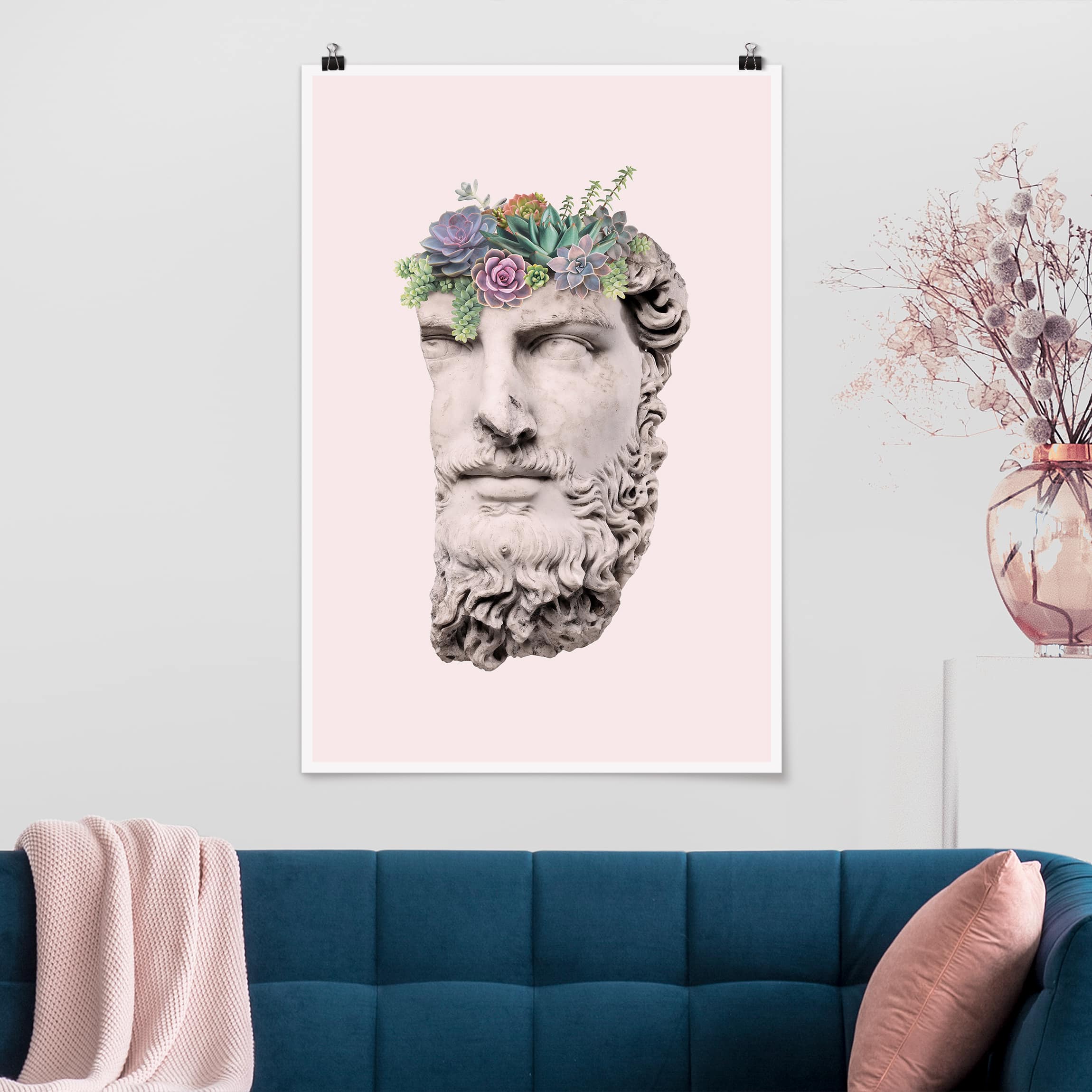 Poster - Hochformat Kopf mit Sukkulenten