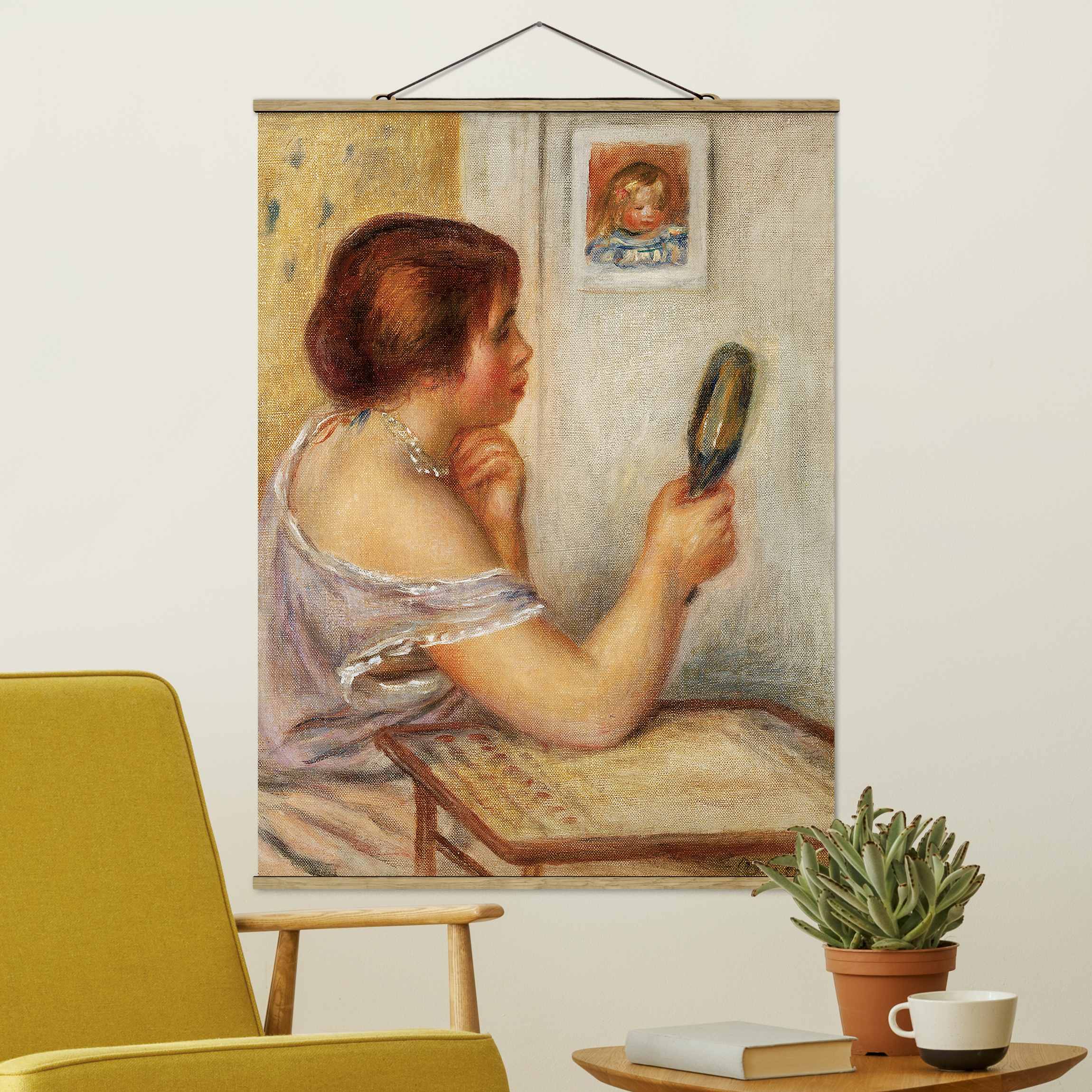 Stoffbild Kunstdruck mit Posterleisten - Hochformat Auguste Renoir - Gabrielle mit Spiegel
