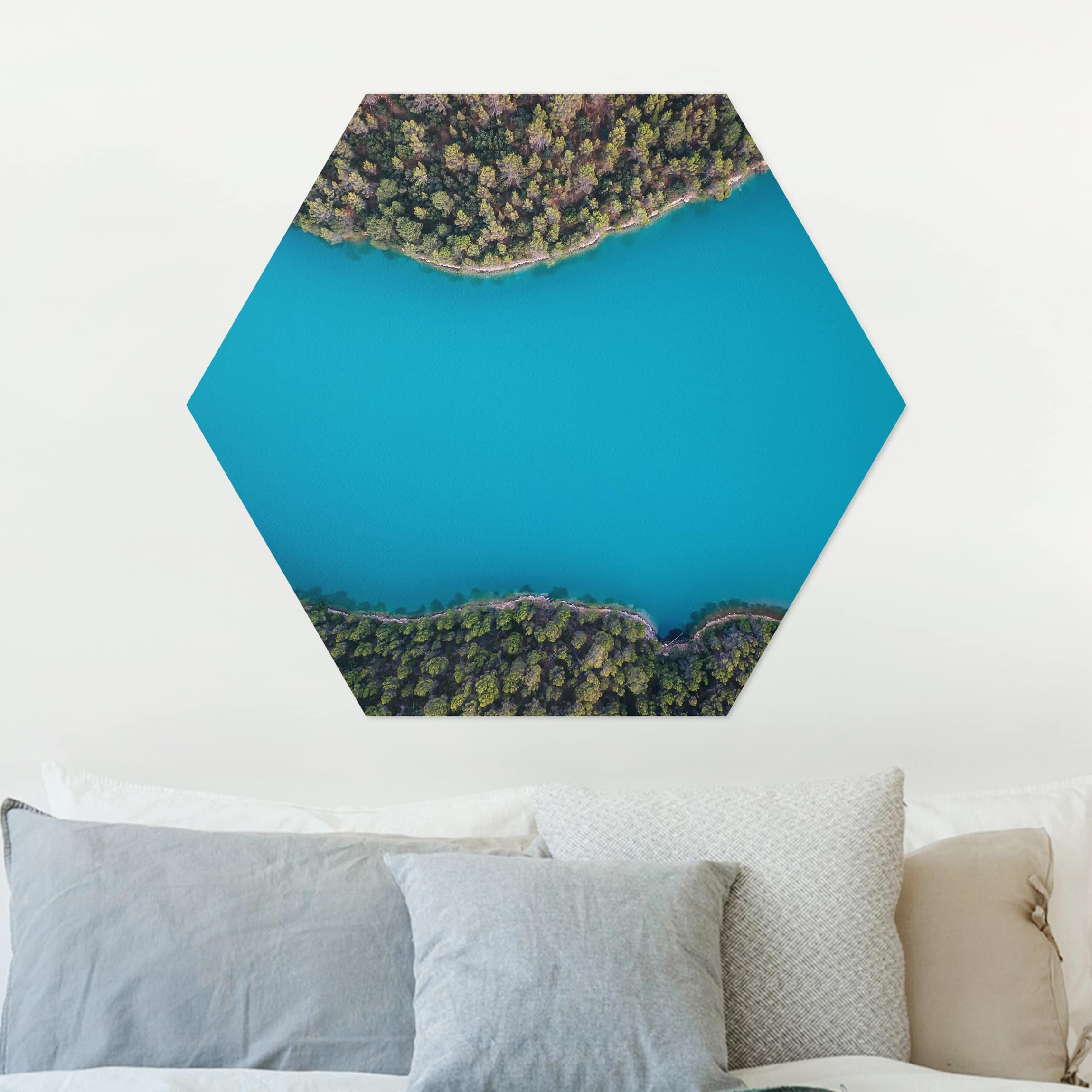Hexagon-Alu-Dibond Bild Luftbild - Tiefblauer See