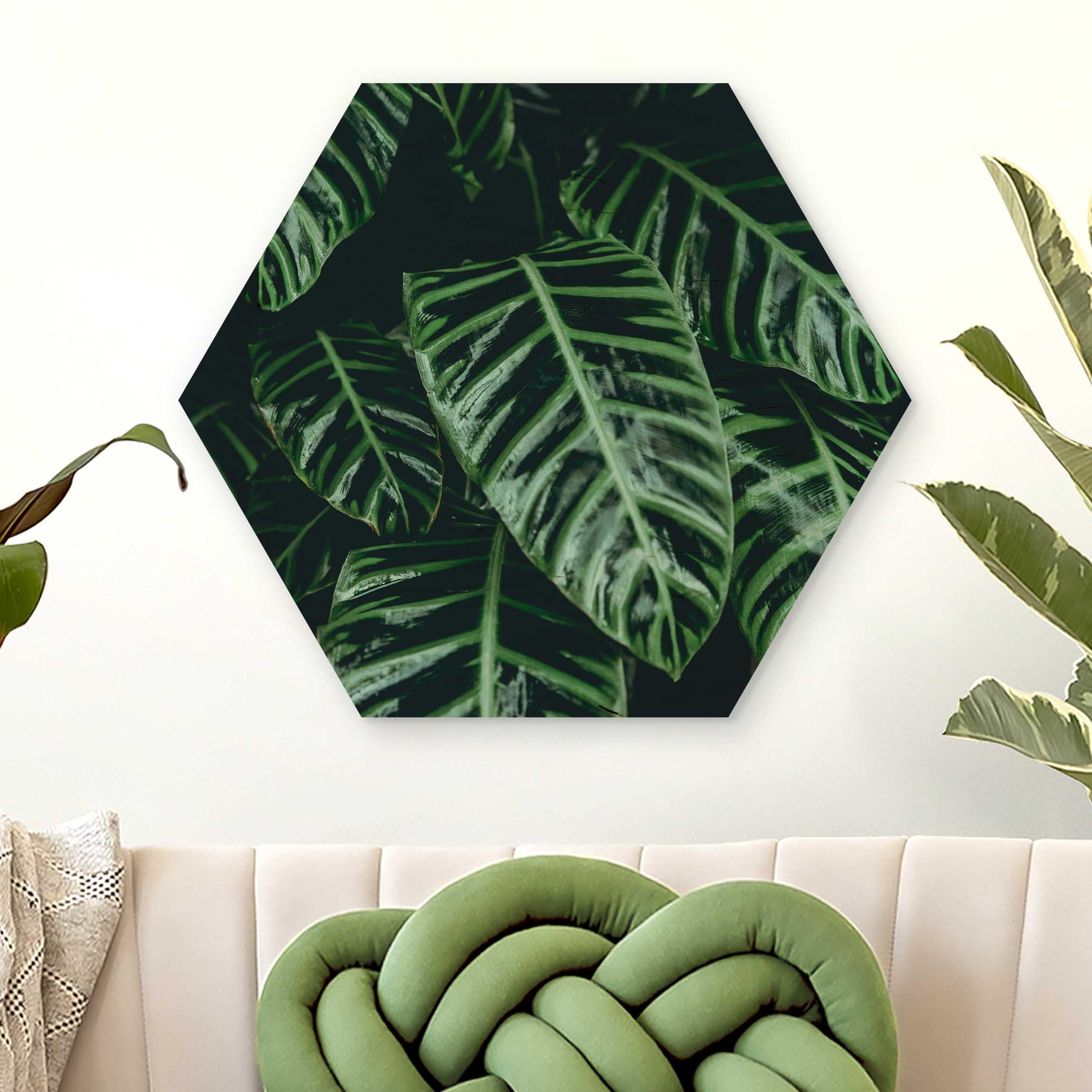 Hexagon-Holzbild Tropische Pflanzen IV