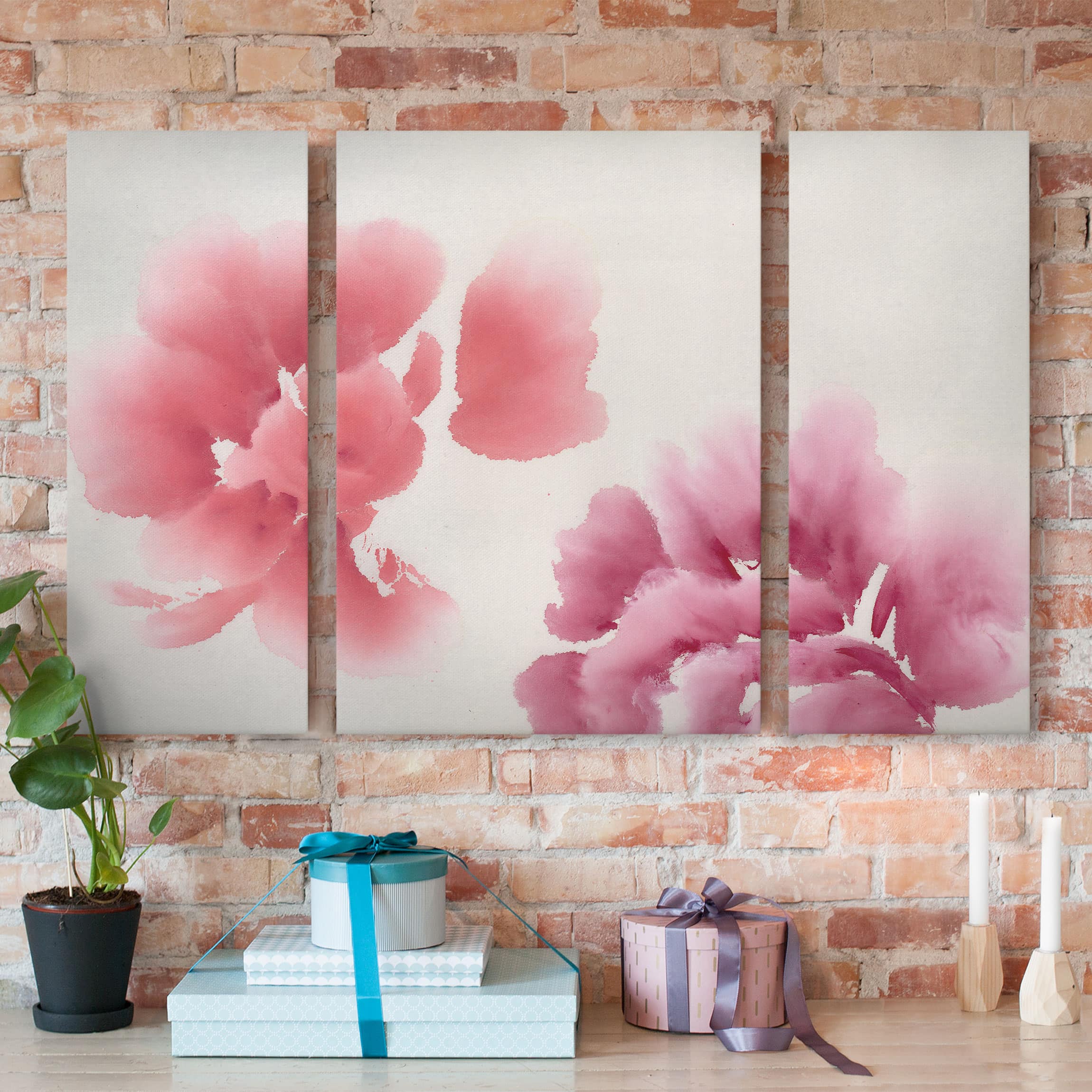 3-teiliges Leinwandbild Blumen Künstlerische Flora II