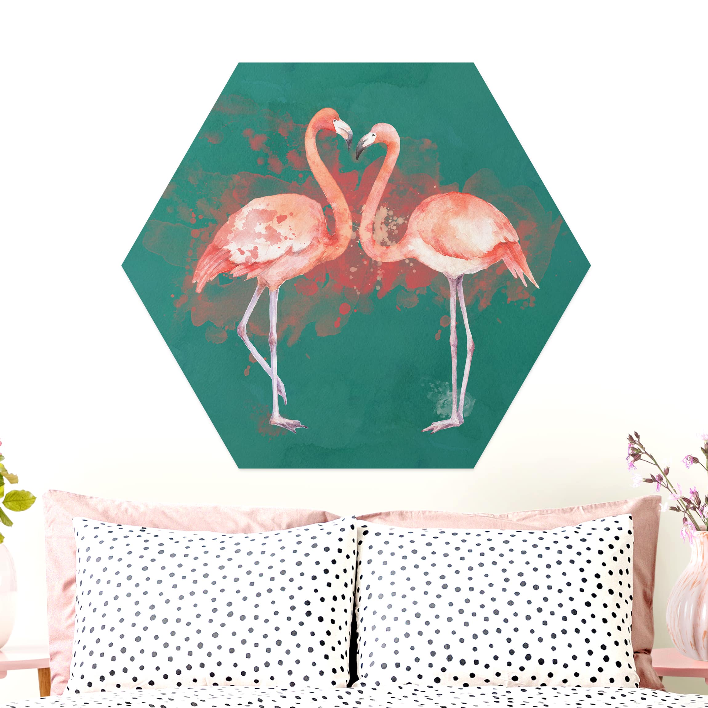 Hexagon-Alu-Dibond Bild Flamingos