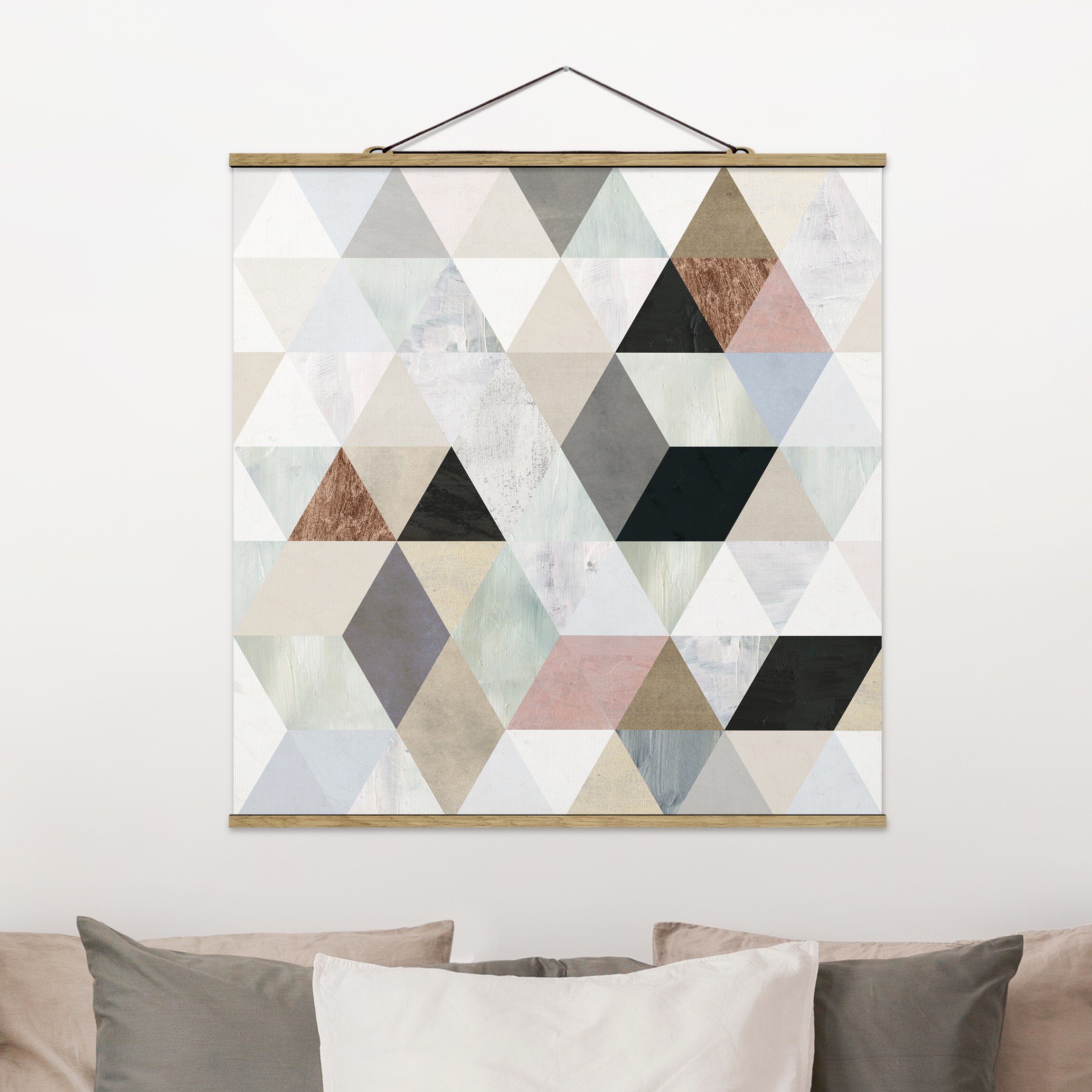 Stoffbild mit Posterleisten Aquarell-Mosaik mit Dreiecken I