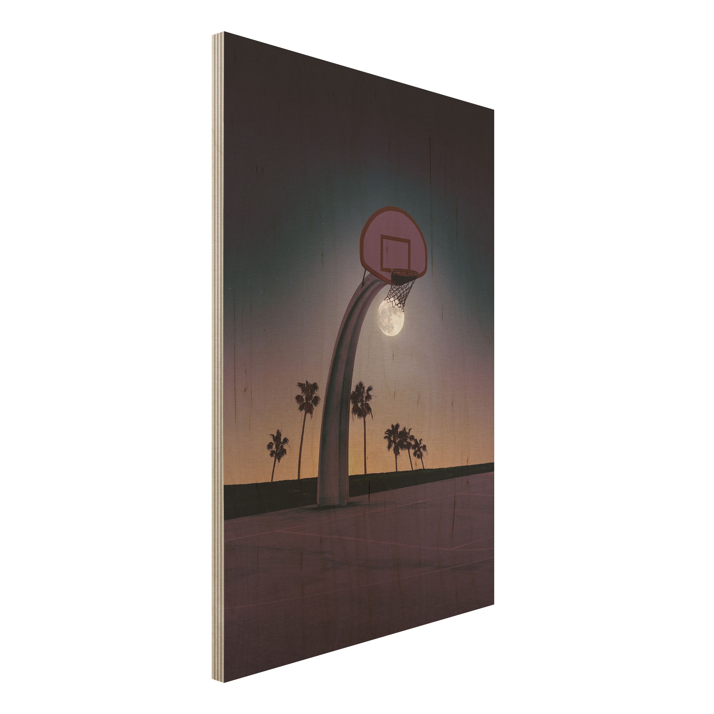 Holzbild - Hochformat 2:3 Basketball mit Mond