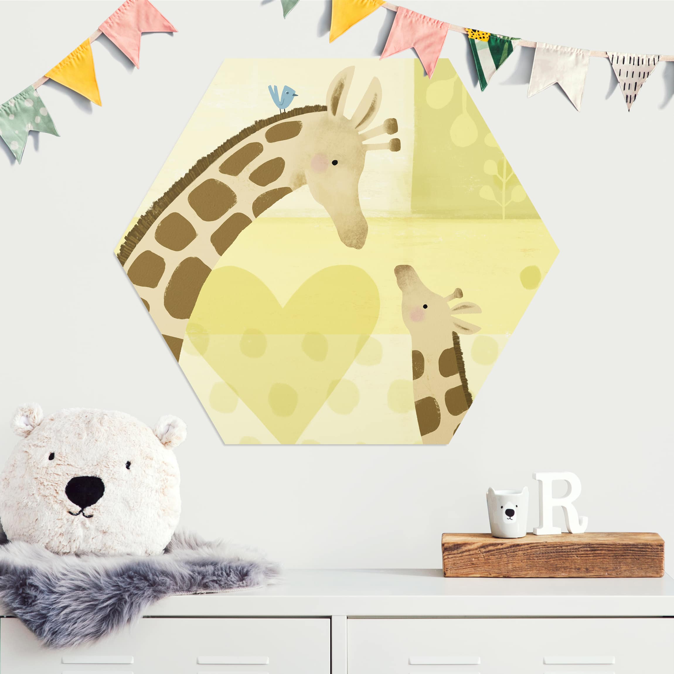 Hexagon-Alu-Dibond Bild Mama und ich - Giraffen