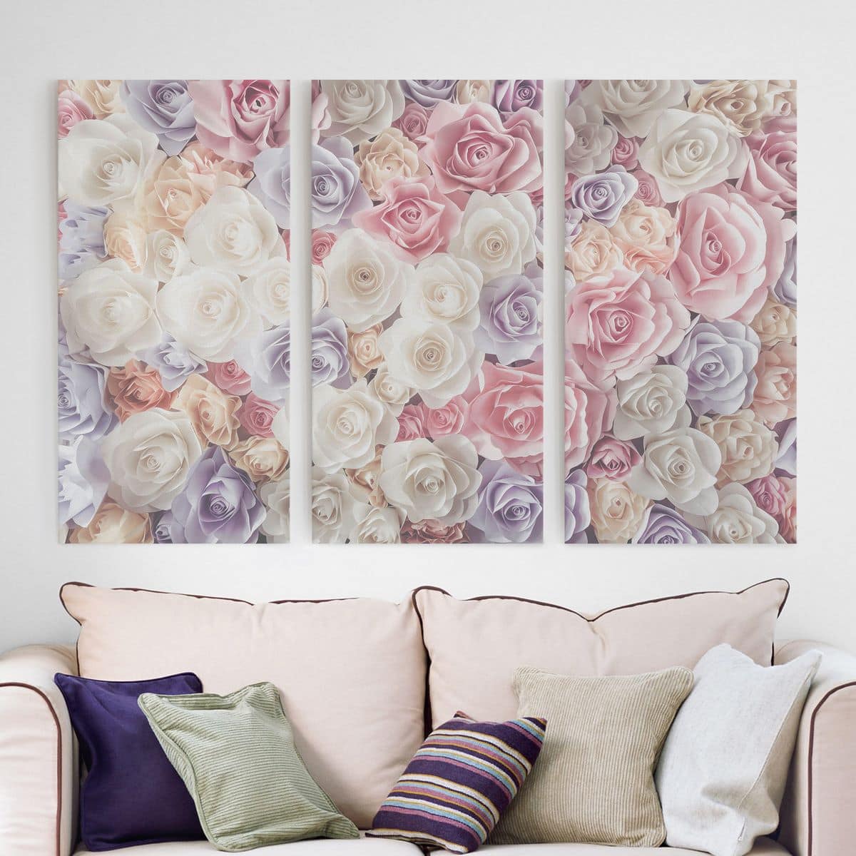3-teiliges Leinwandbild Blumen Pastell Paper Art Rosen