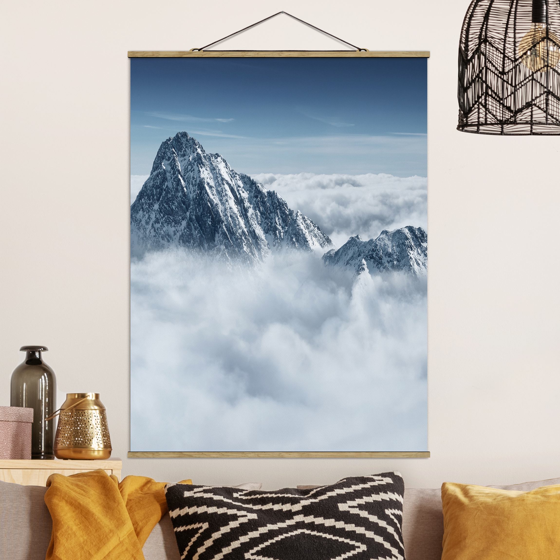 Stoffbild - Hochformat Die Alpen über den Wolken