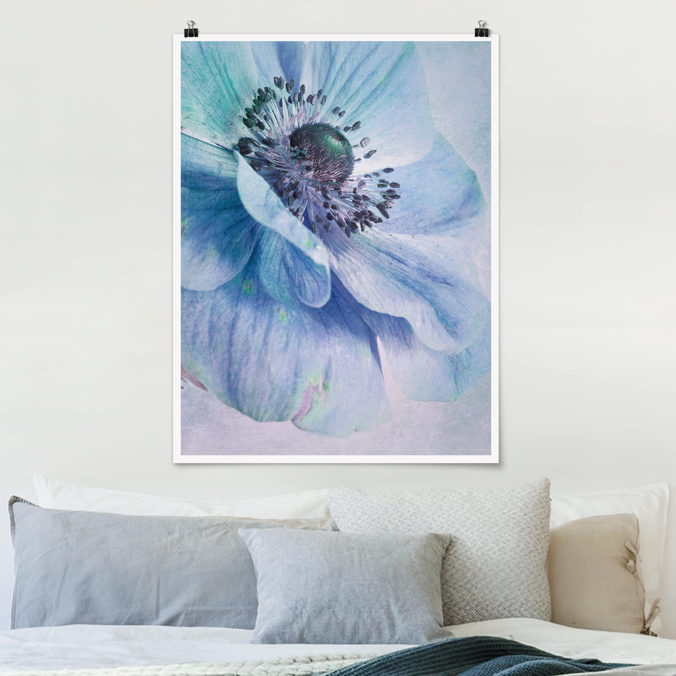Poster - Hochformat Blüte in Türkis