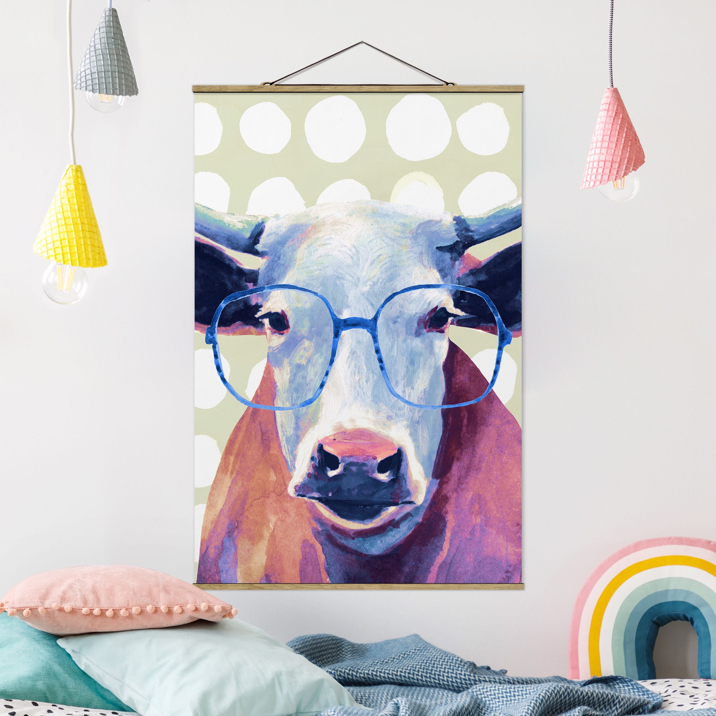 Stoffbild - Hochformat Bebrillte Tiere - Kuh