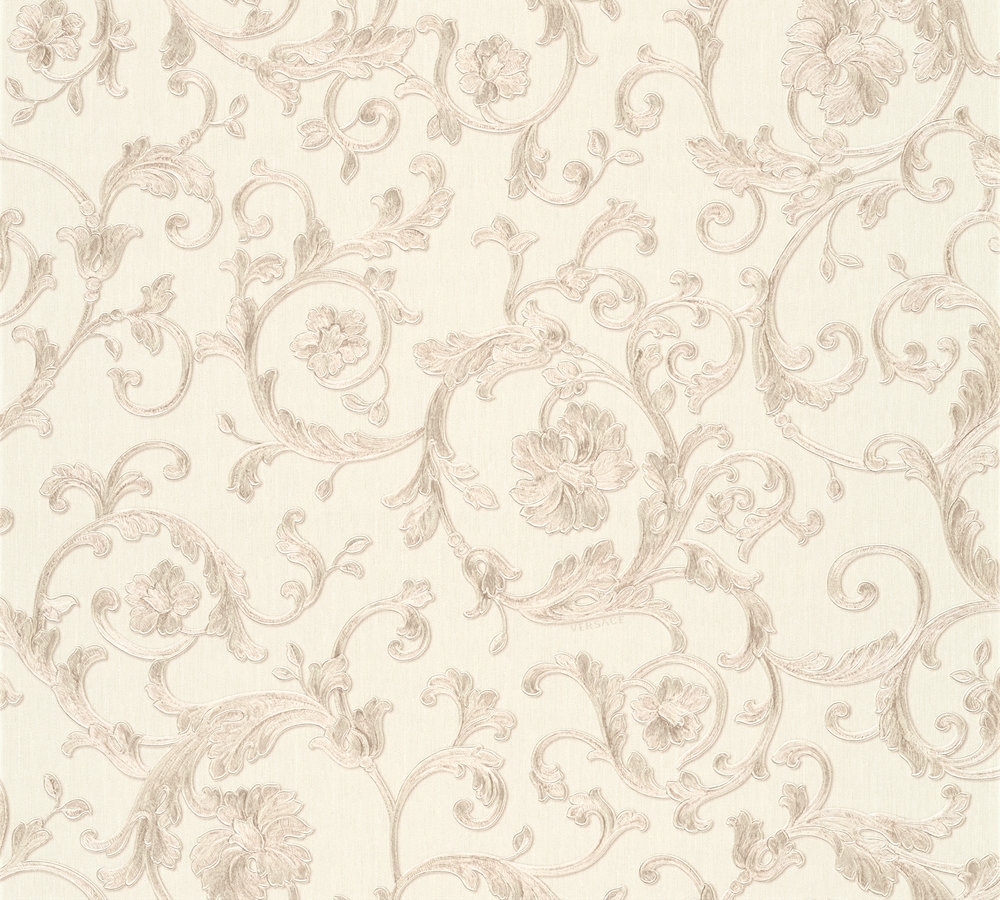 Metallic-Tapete Versace wallpaper Versace 3 Butterfly Barocco in Beige Creme Metallic - 343263