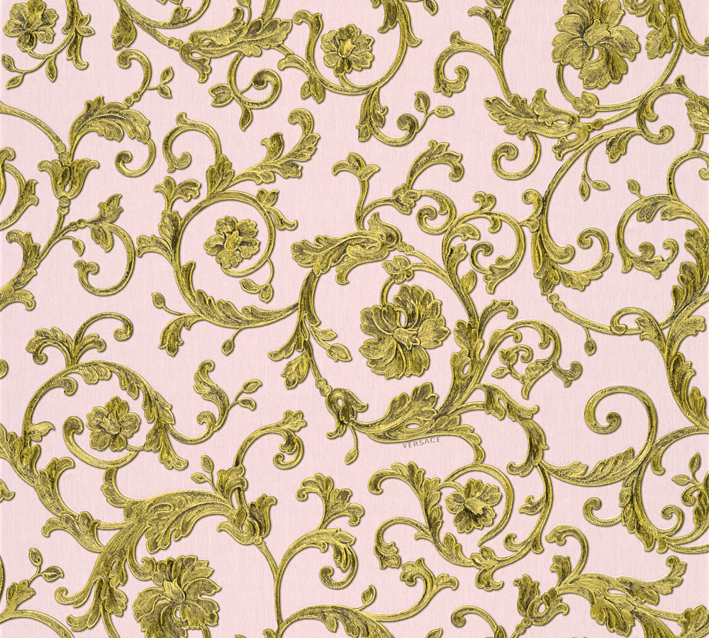 Metallic-Tapete Versace wallpaper Versace 3 Butterfly Barocco in Grün Metallic Rosa - 343264