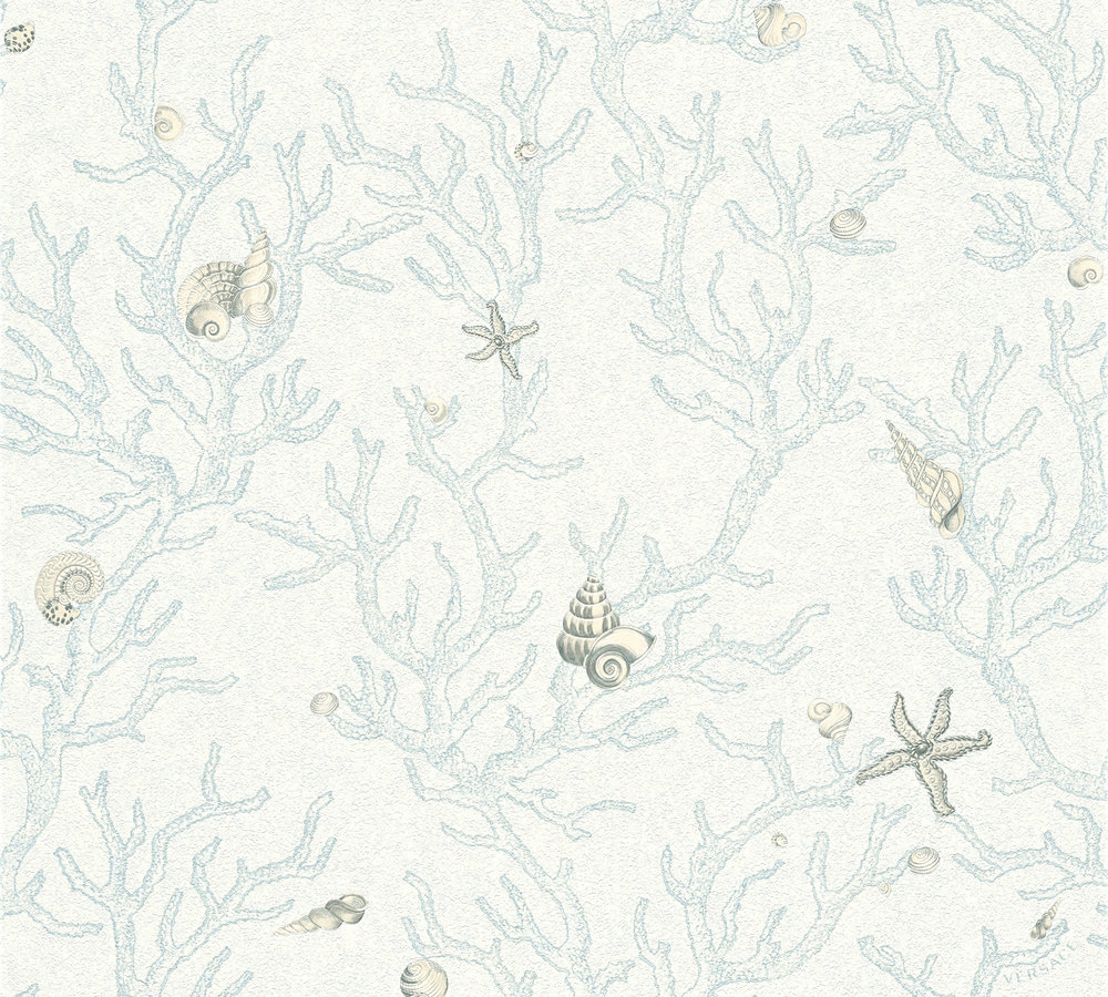 Metallic-Tapete Versace wallpaper Versace 3 Les Etoiles de la Mer in Blau Metallic - 344963