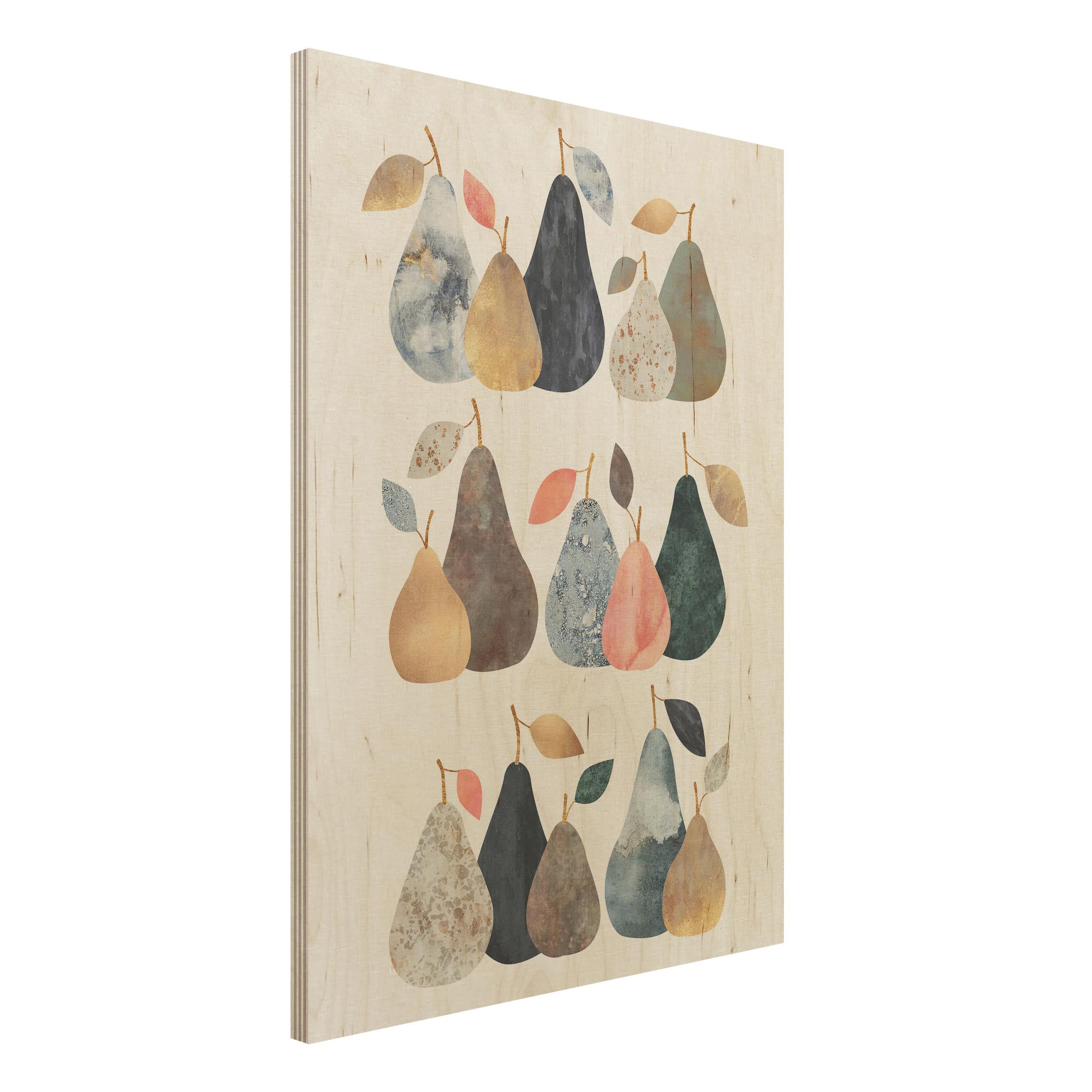 Holzbild Collage Goldene Birnen