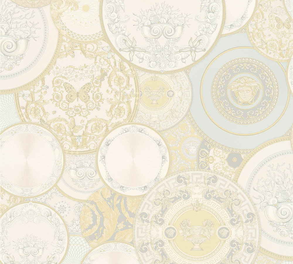 Metallic-Tapete Versace wallpaper Versace 3 Les Etoiles de la Mer 2 in Creme Metallic Weiß - 349012