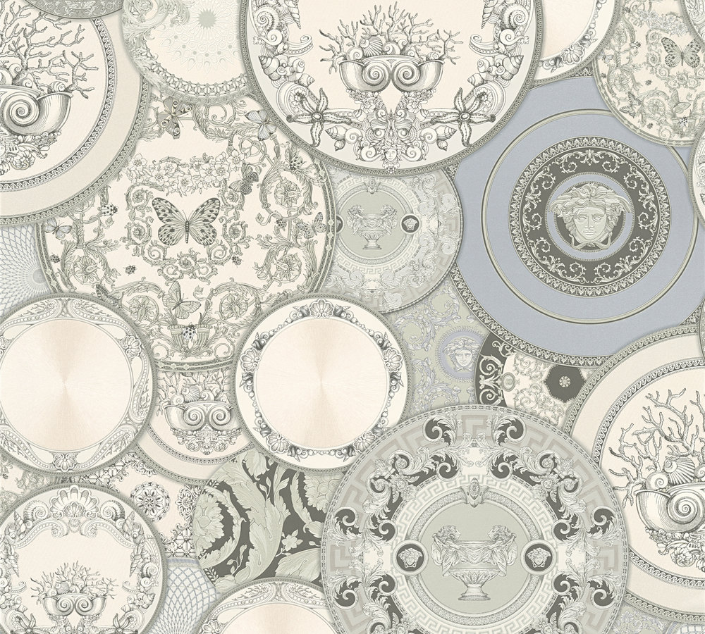 Metallic-Tapete Versace wallpaper Versace 3 Les Etoiles de la Mer 2 in Grau Metallic Weiß - 349013