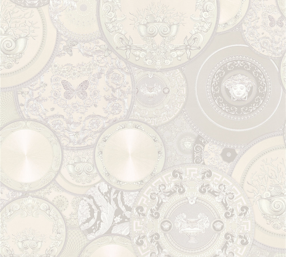 Metallic Mustertapete Versace wallpaper Versace 3 Les Etoiles de la Mer 2 in Grau Metallic Weiß - 349014