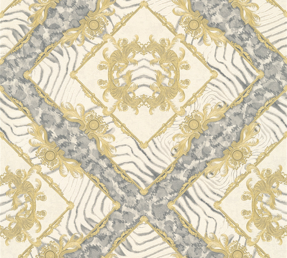 Metallic-Tapete Versace wallpaper Versace 3 Vasmara in Creme Grau Metallic - 349042