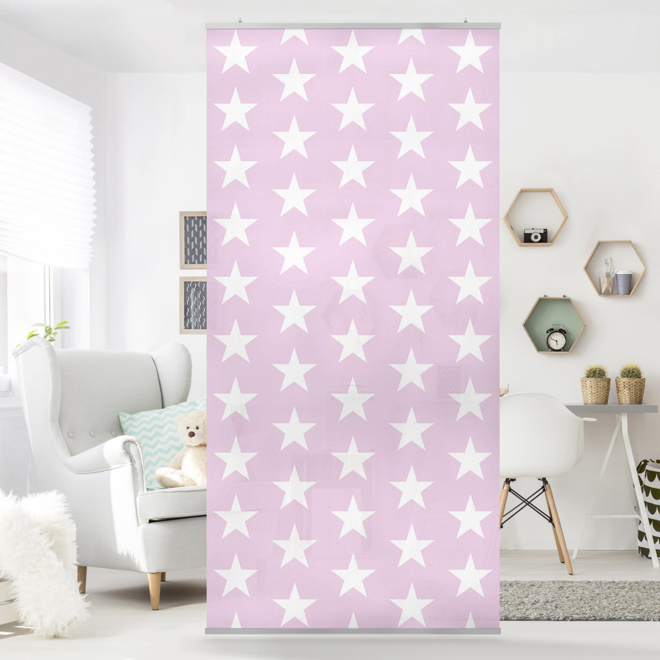 Raumteiler Weiße Sterne auf Rosa