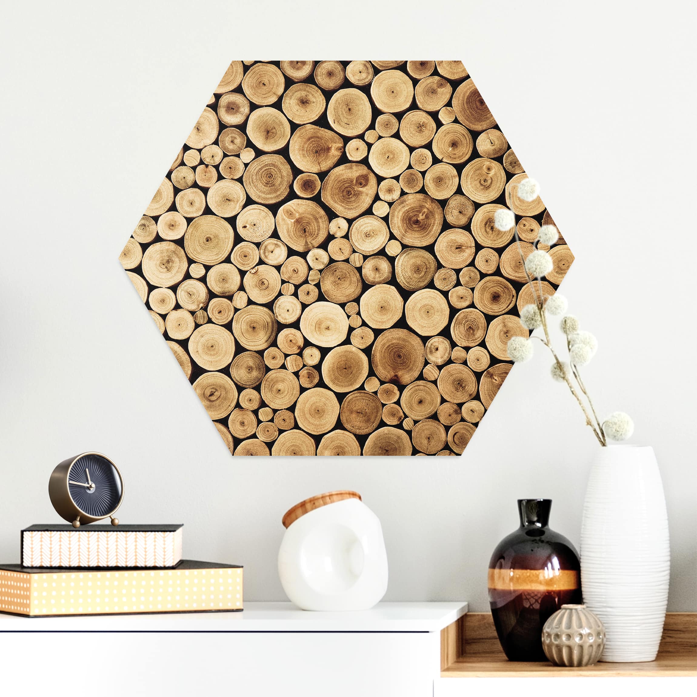 Hexagon-Alu-Dibond Bild Homey Firewood