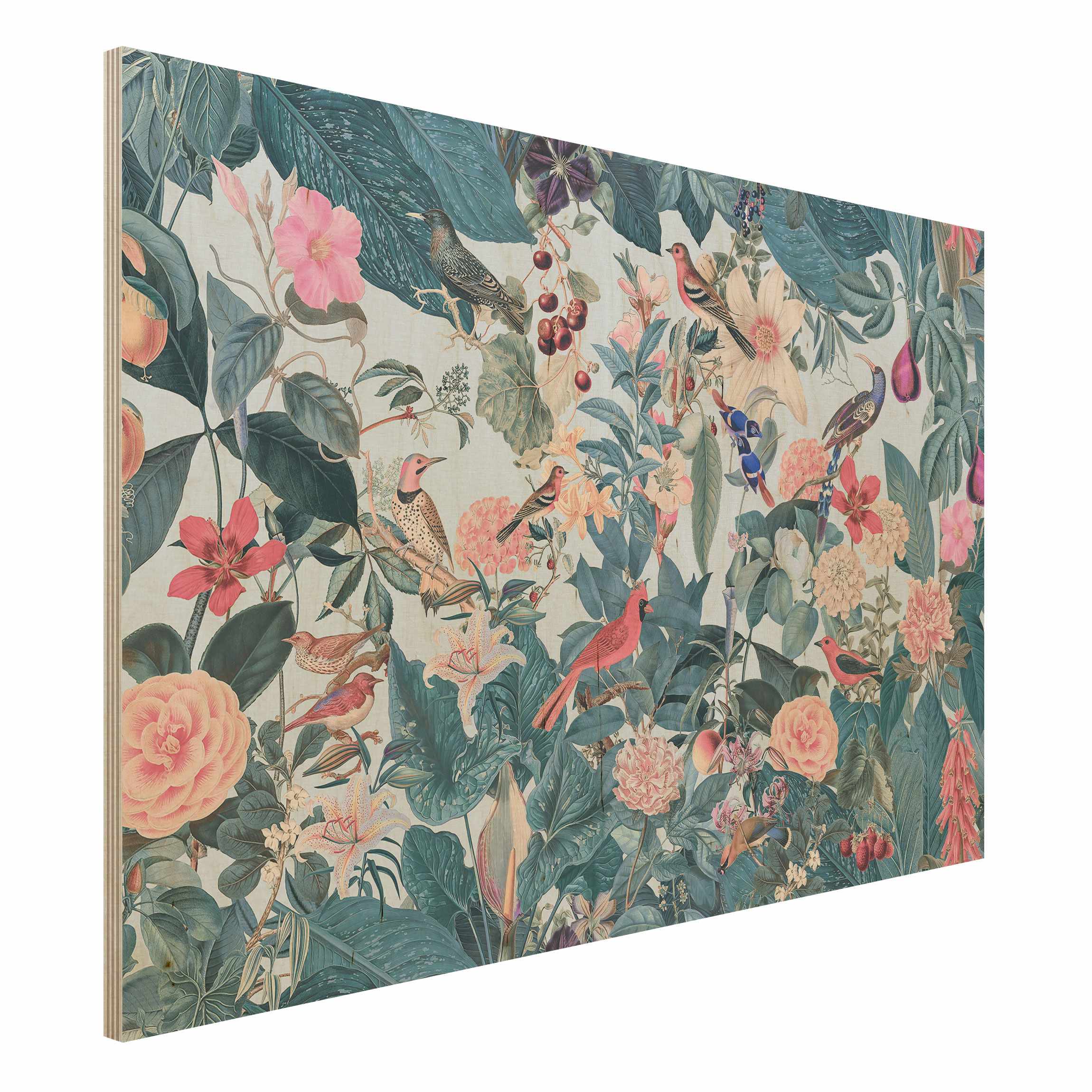 Holzbild Vintage Collage - Vogelgarten