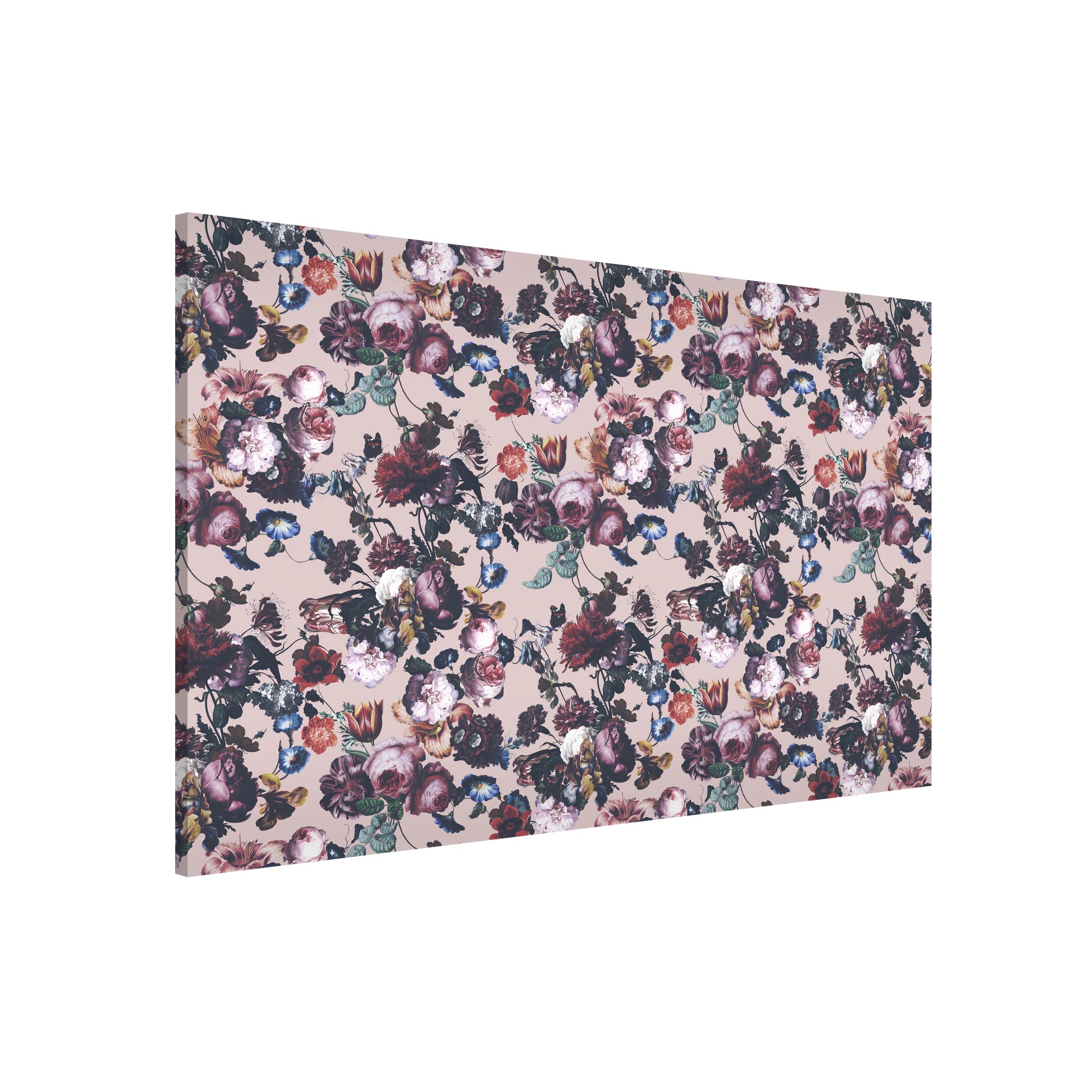 Magnettafel Altmeisterliche Blüten mit Tulpen und Rosen auf Rosa