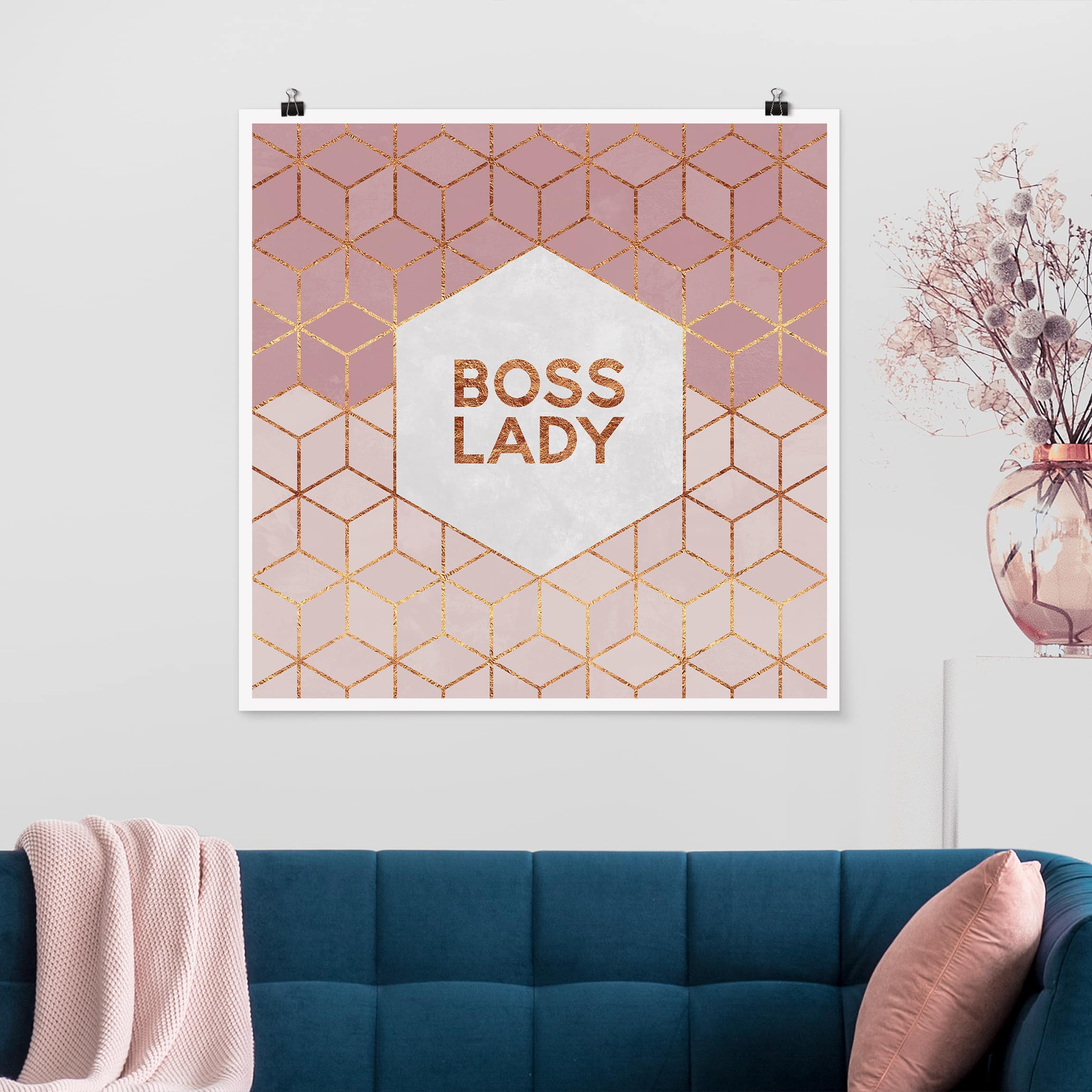 Poster - Quadrat Boss Lady Sechsecke Rosa