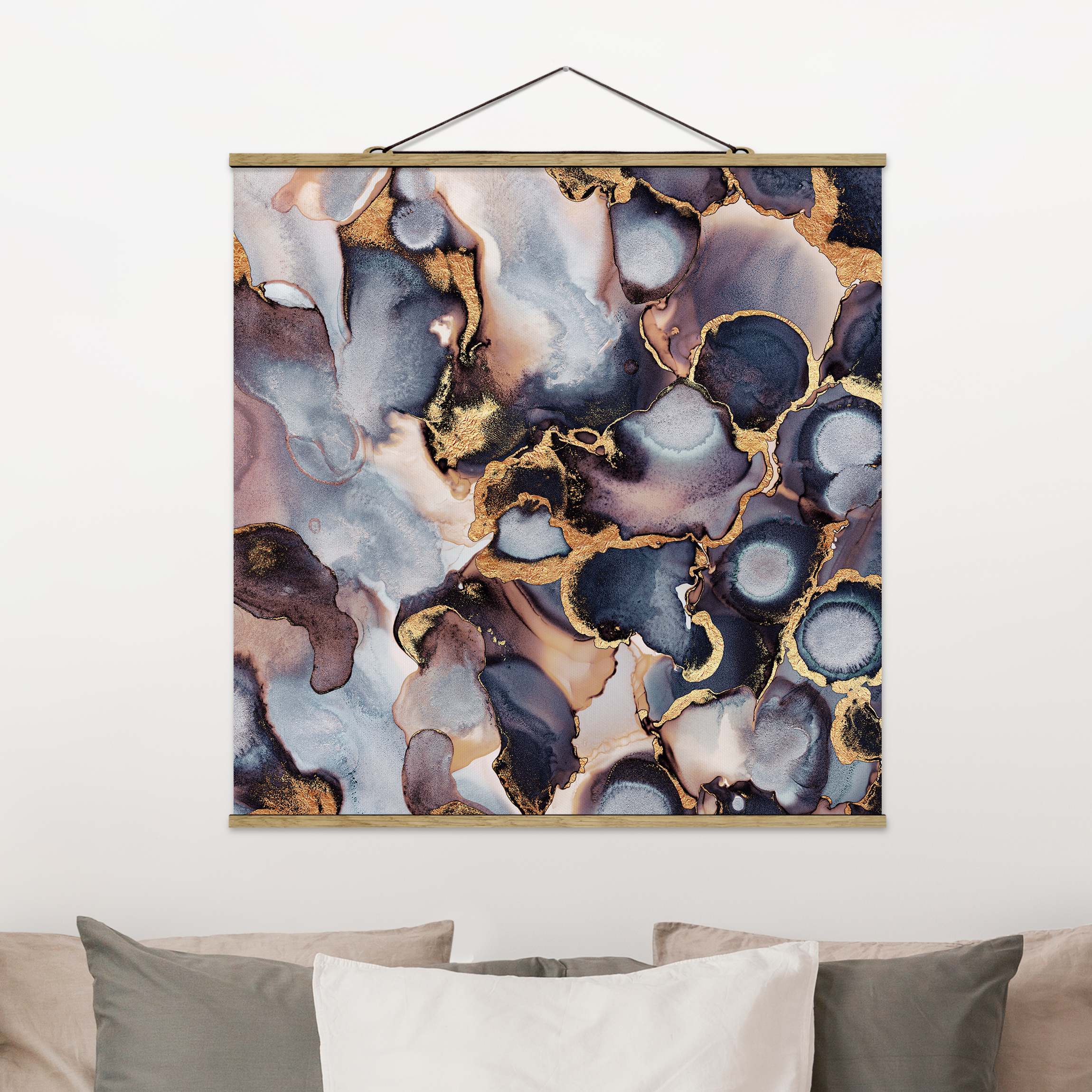 Stoffbild mit Posterleisten Marmor Aquarell mit Gold