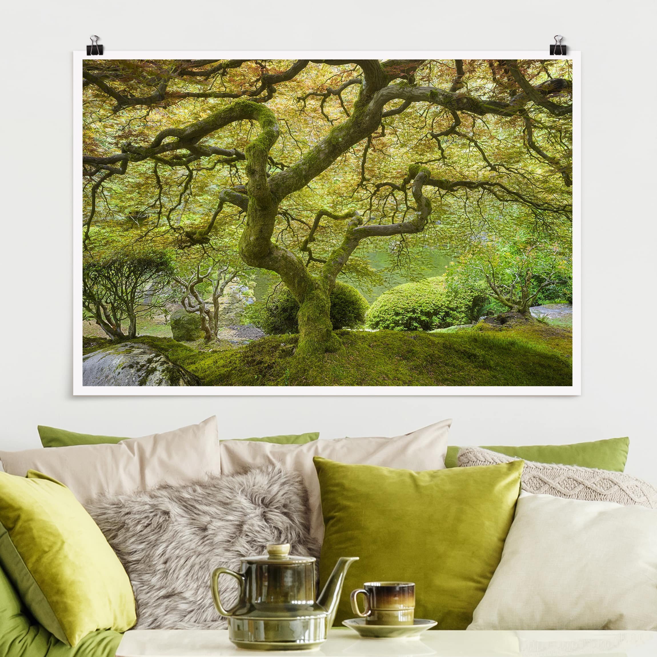 Poster - Querformat Grüner Japanischer Garten