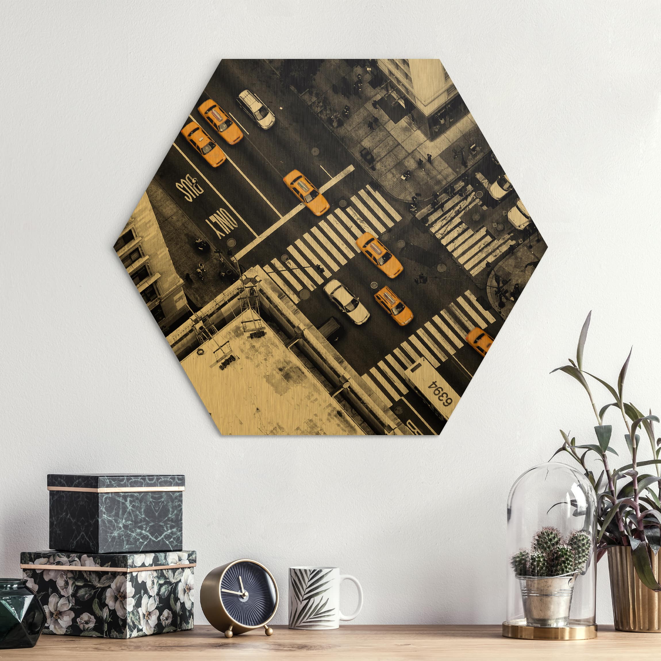 Hexagon-Alu-Dibond Bild New York City Cabs