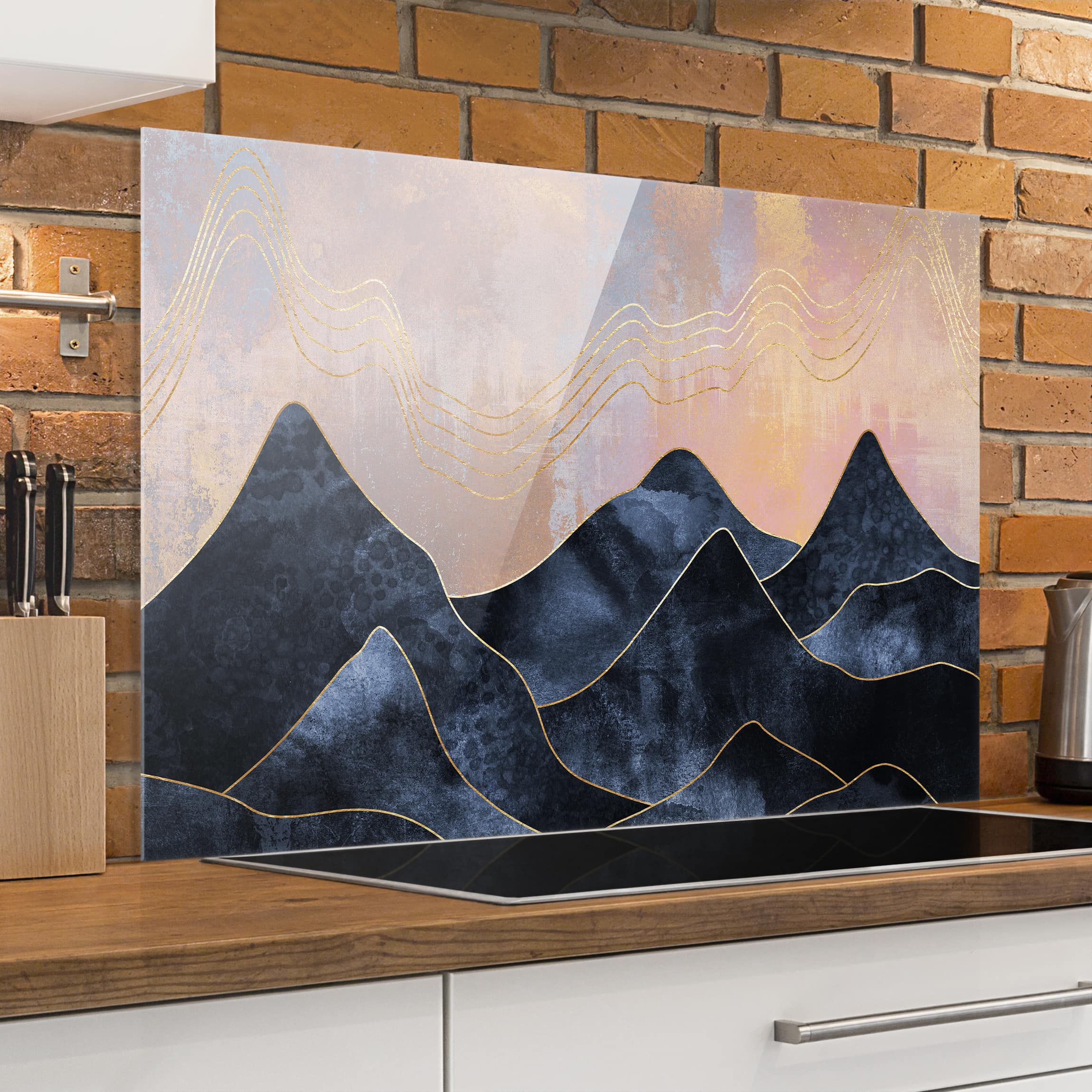 Glas Spritzschutz - Querformat 3:2 Goldene Dämmerung über Gebirge