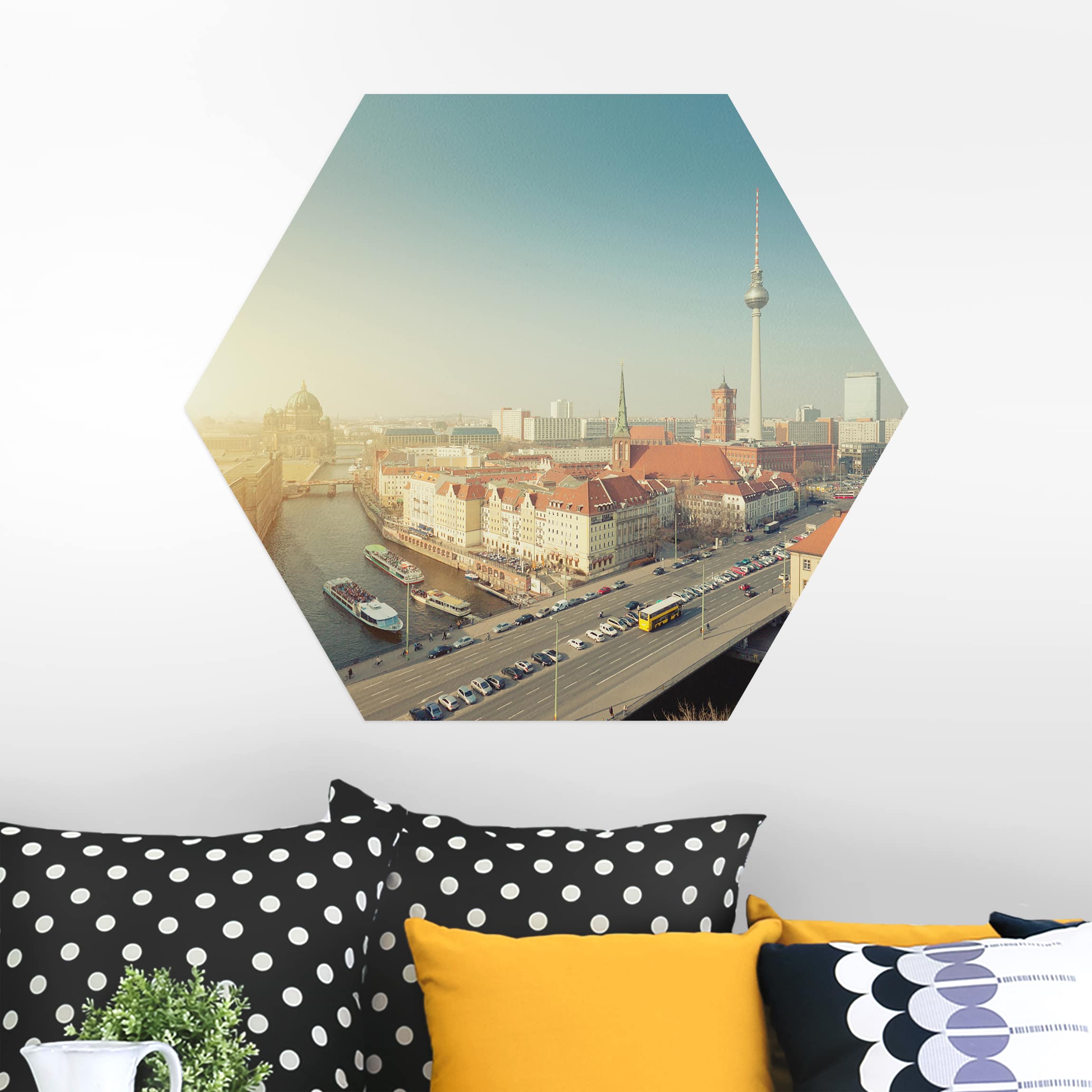 Hexagon-Alu-Dibond Bild Berlin am Morgen