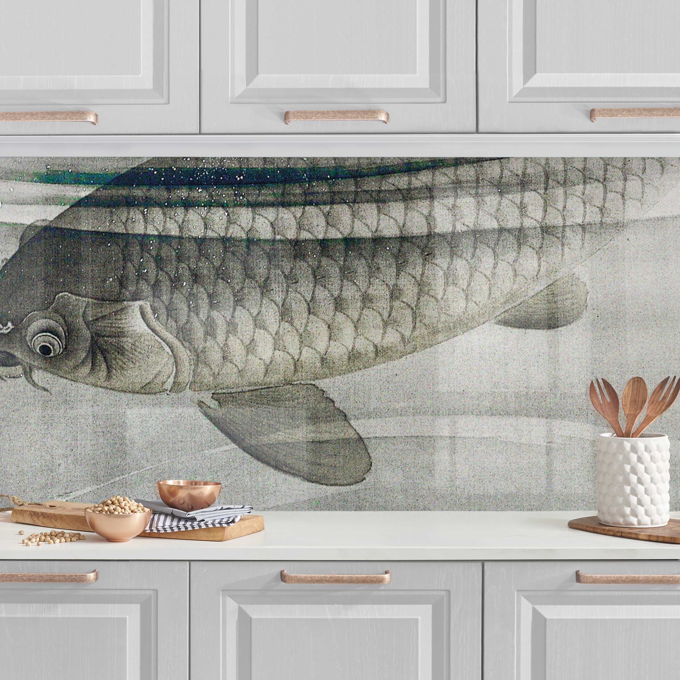 Küchenrückwand Vintage Illustration Asiatische Fische III