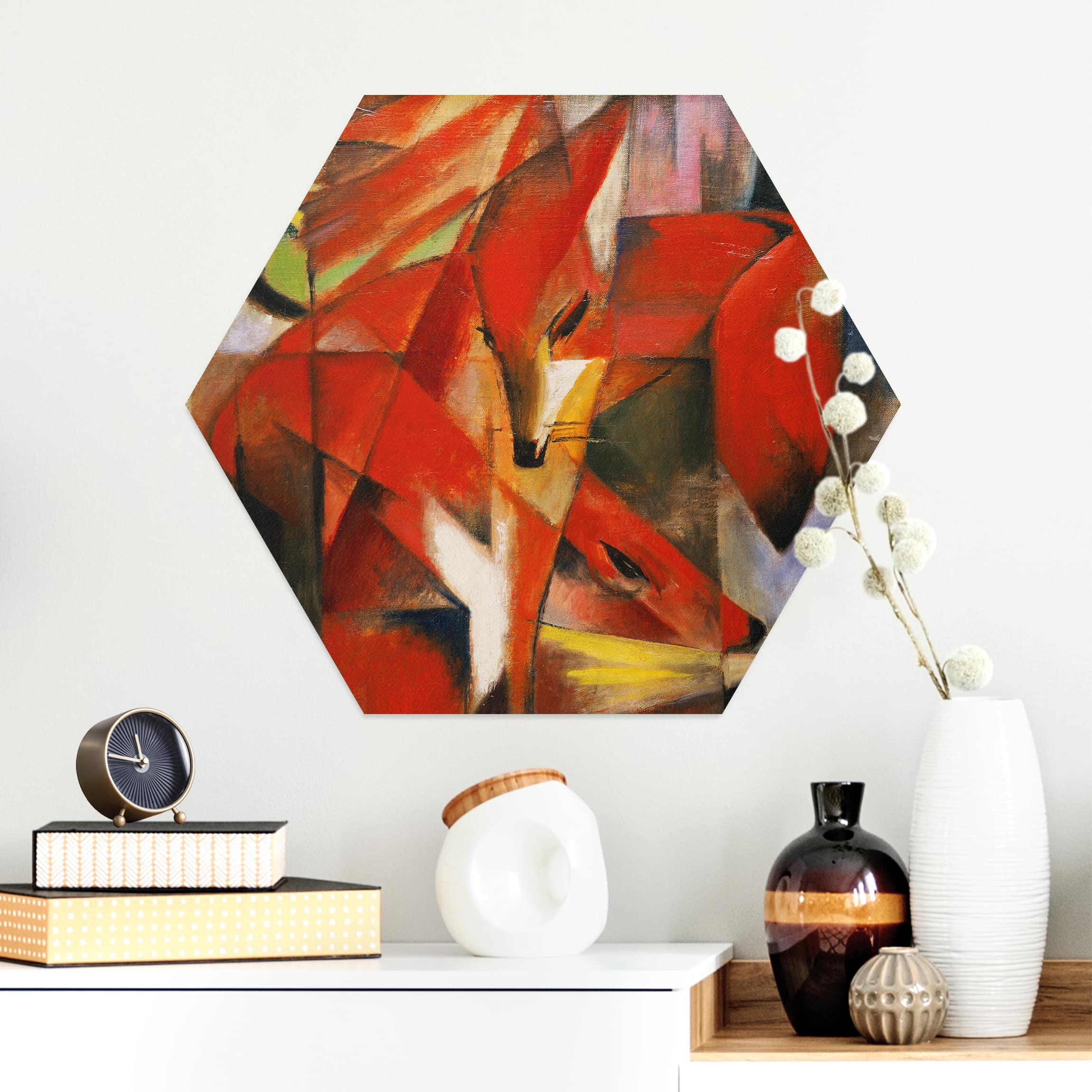 Hexagon-Alu-Dibond Bild Franz Marc - Füchse
