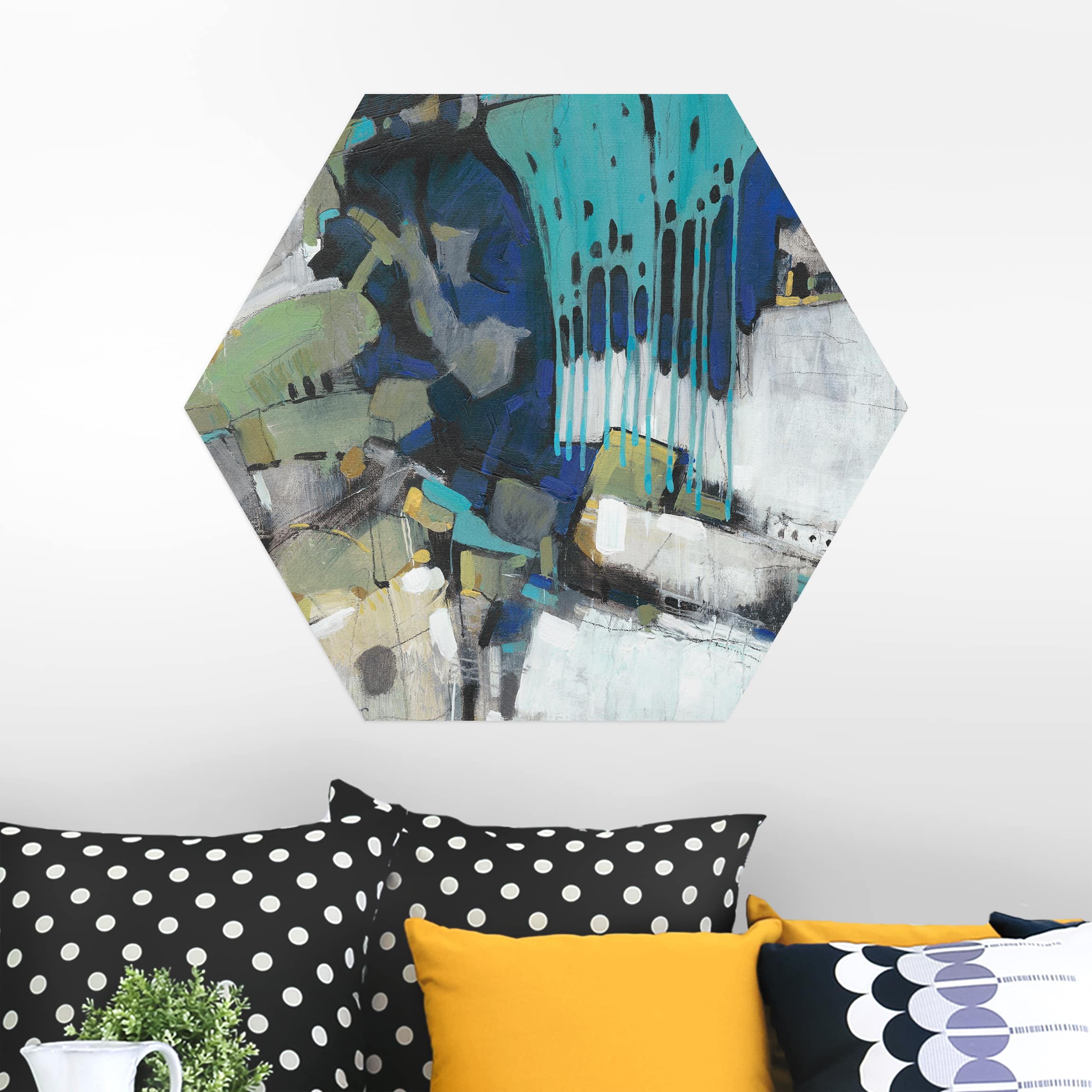 Hexagon-Alu-Dibond Bild Trennung Türkis I