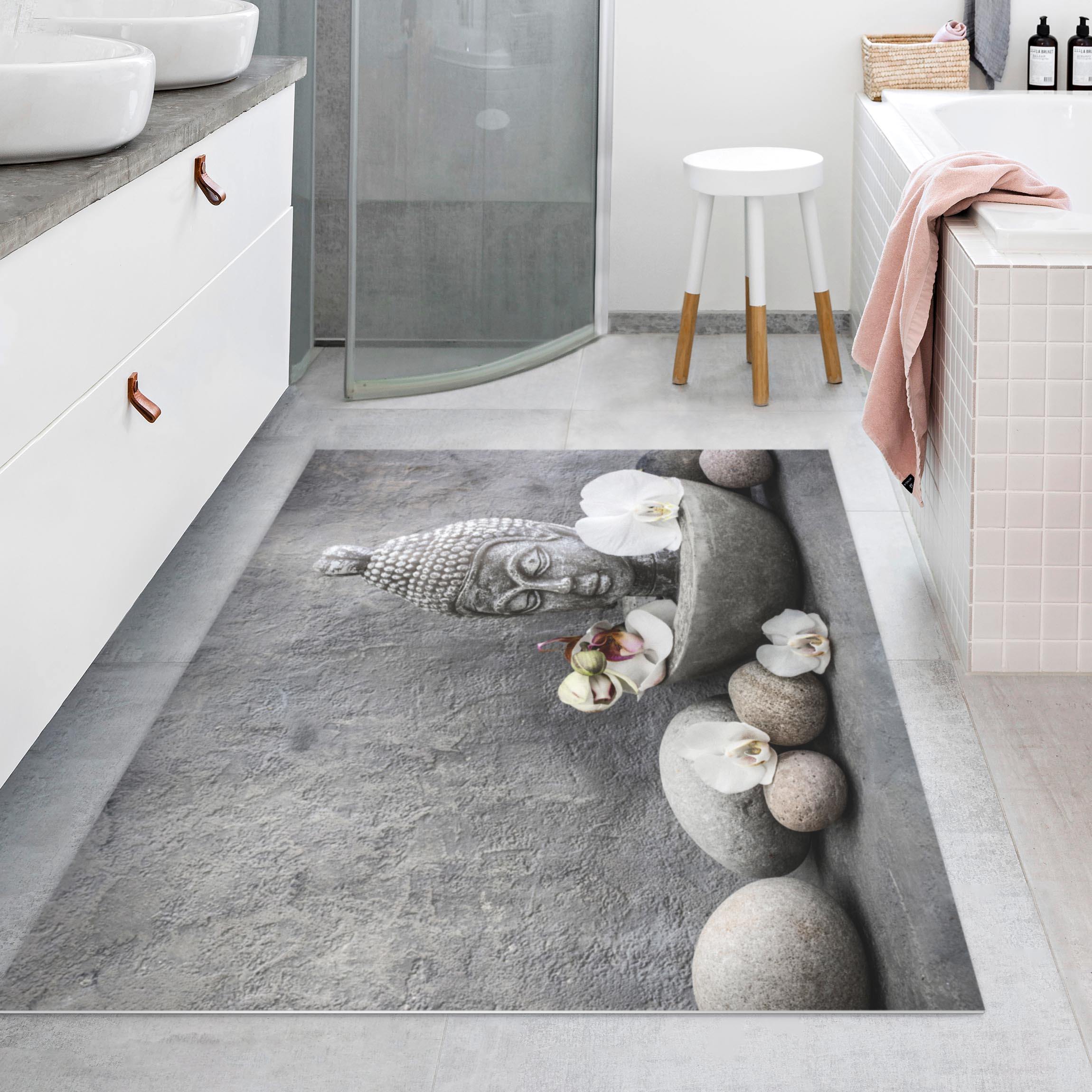 Vinylteppich Zen Buddha, Orchideen und Steine