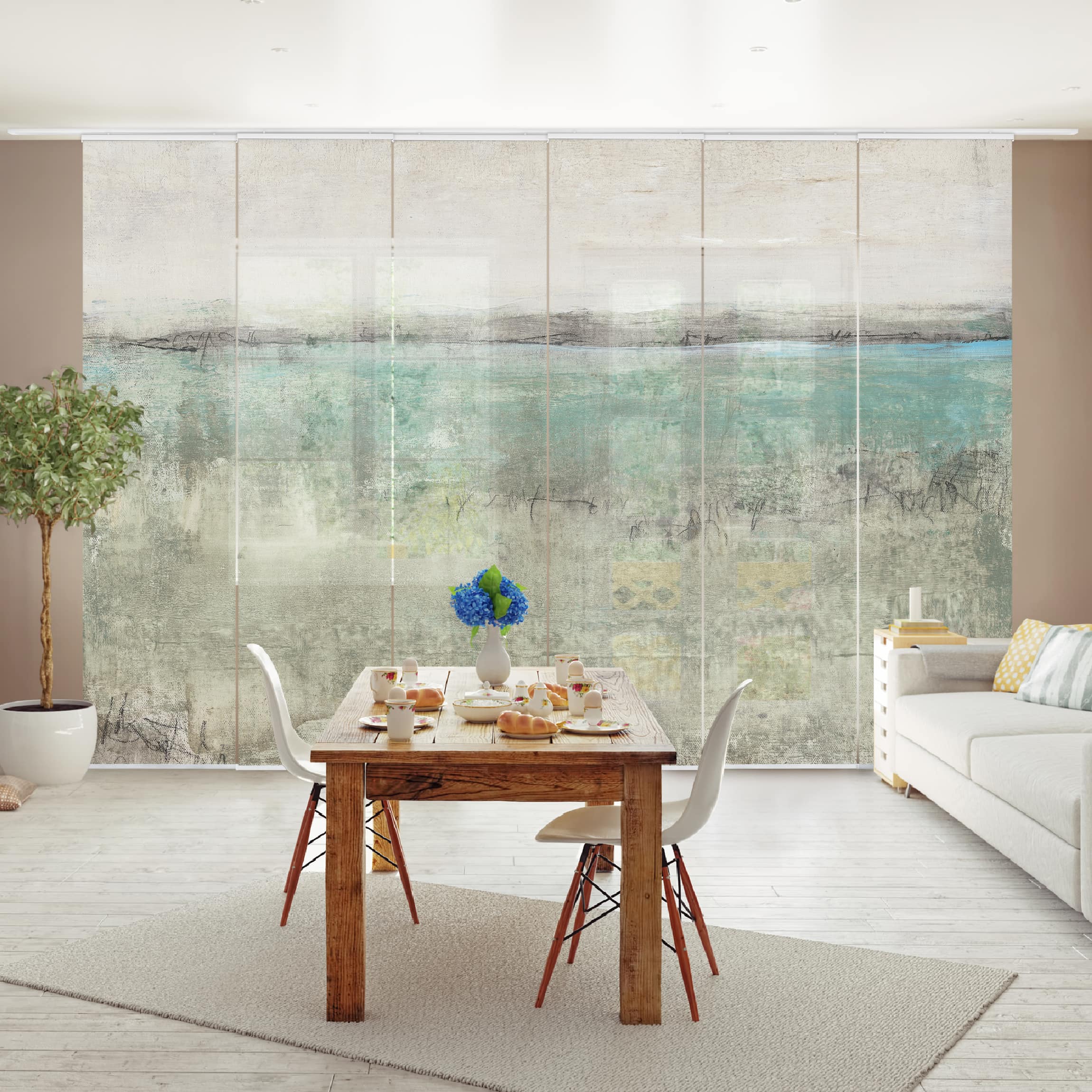 Schiebegardine Set Horizont über Türkis I