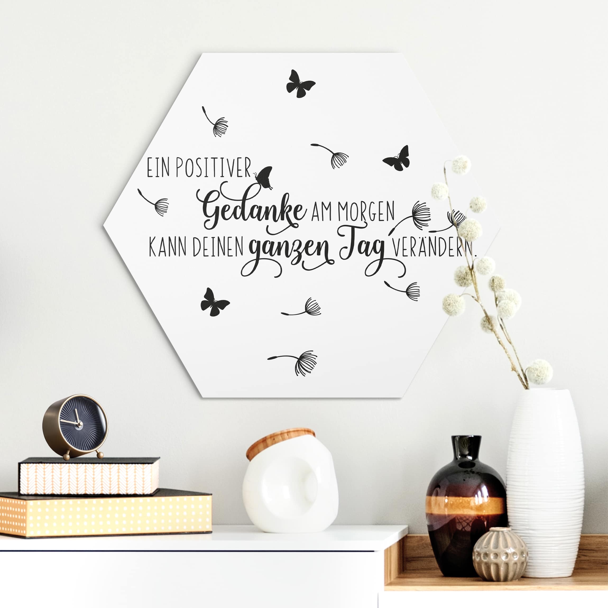 Hexagon-Alu-Dibond Bild Ein positiver Gedanke am Morgen
