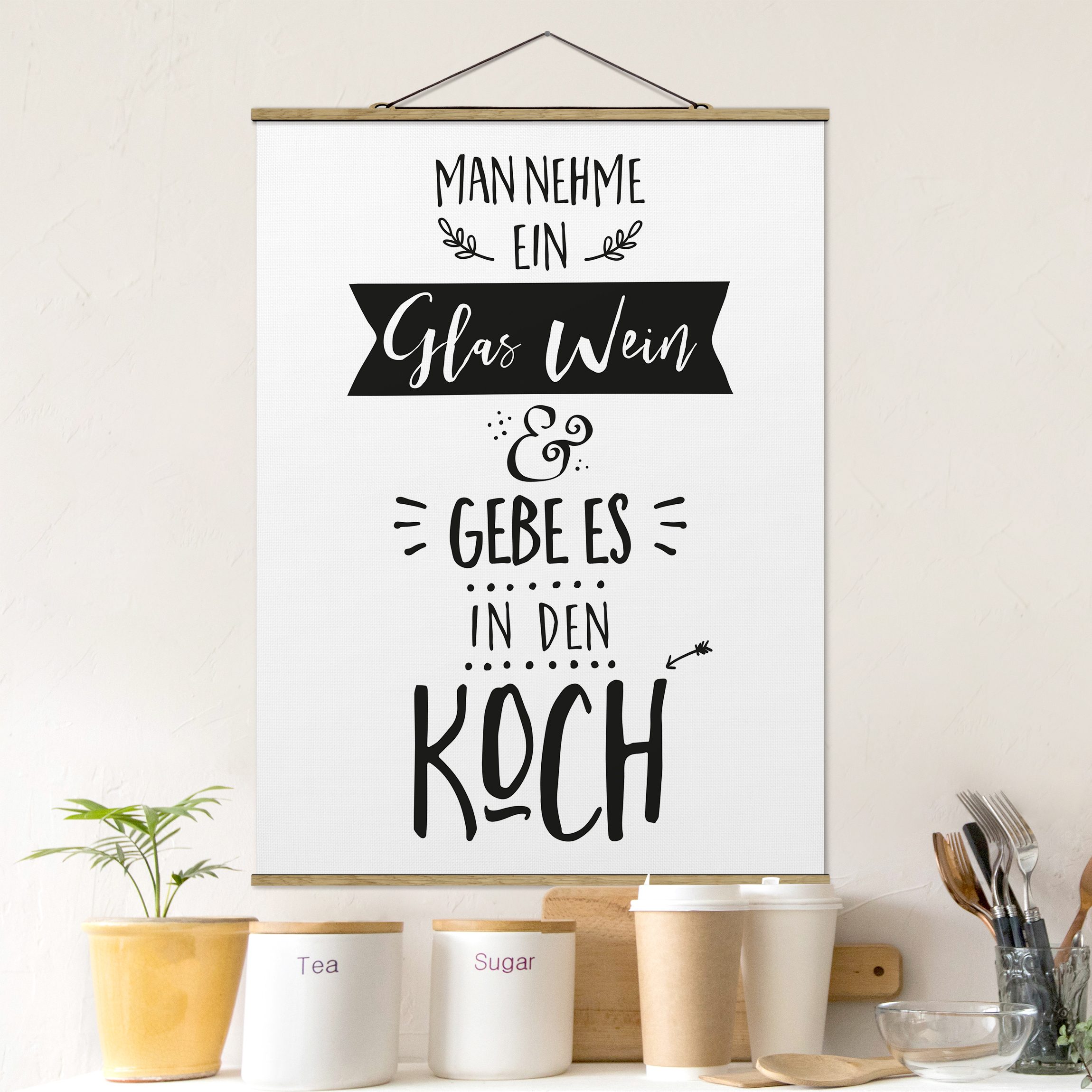 Stoffbild - Hochformat Man nehme ein Glas Wein