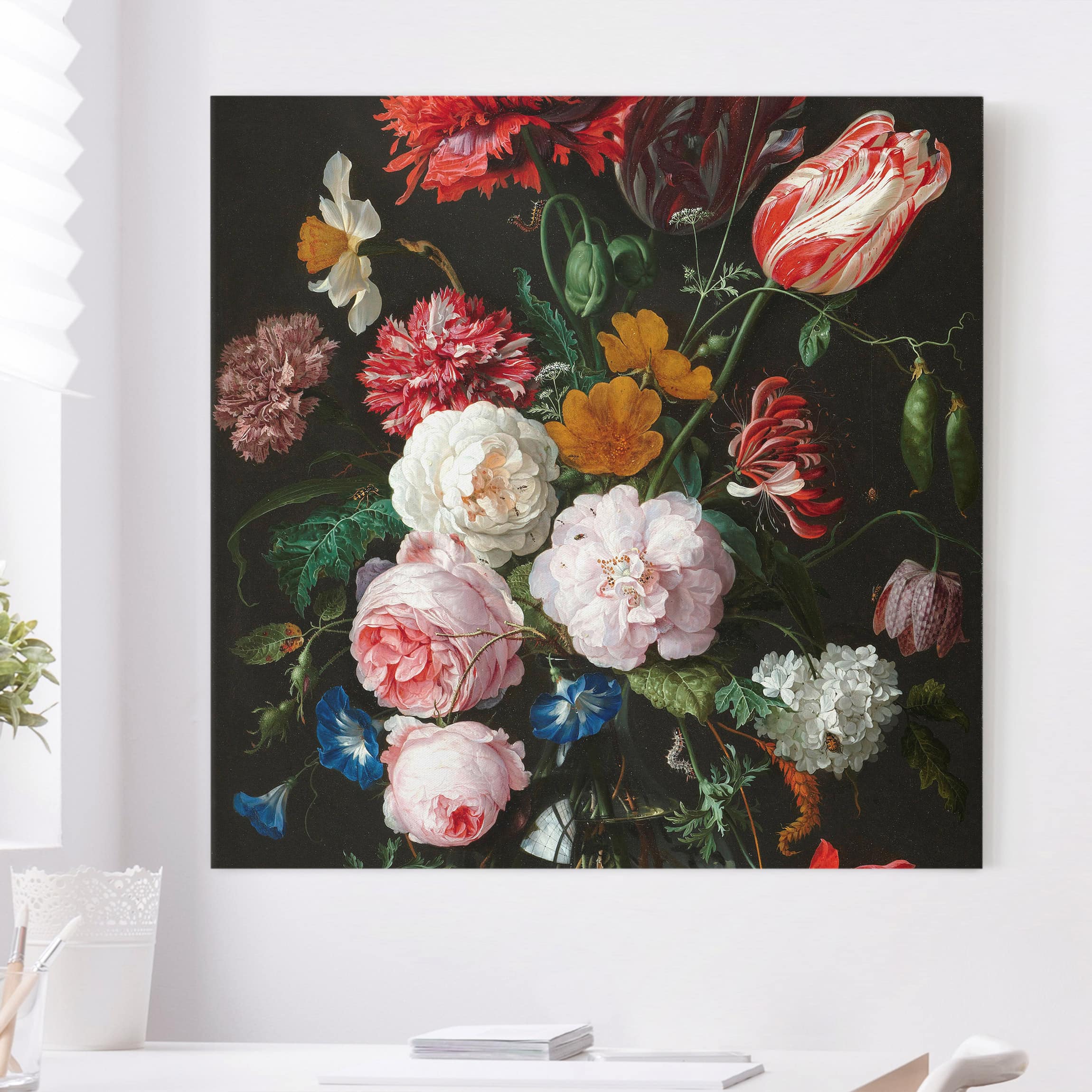 Leinwandbild - Quadrat Jan Davidsz de Heem - Stillleben mit Blumen in einer Glasvase