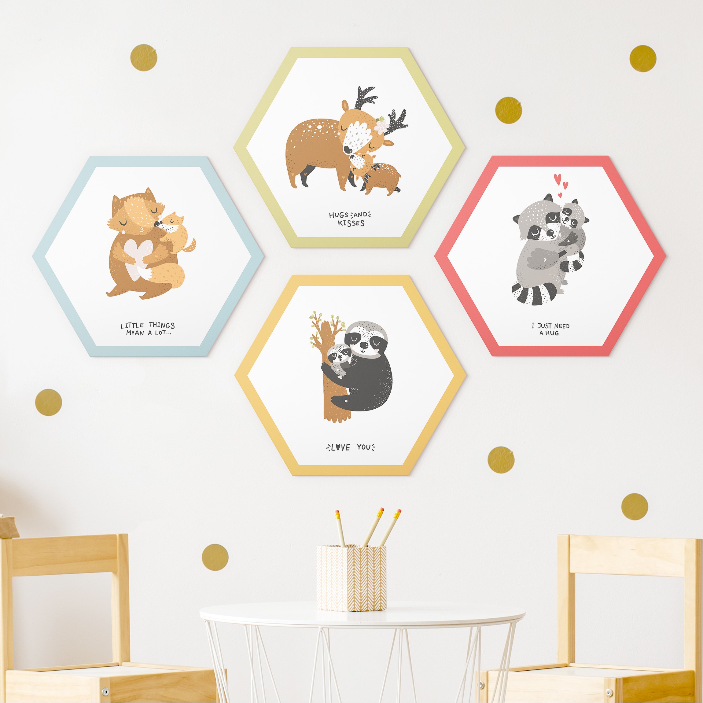 4-teiliges Hexagon-Alu-Dibond Bild Mutterliebe Set I