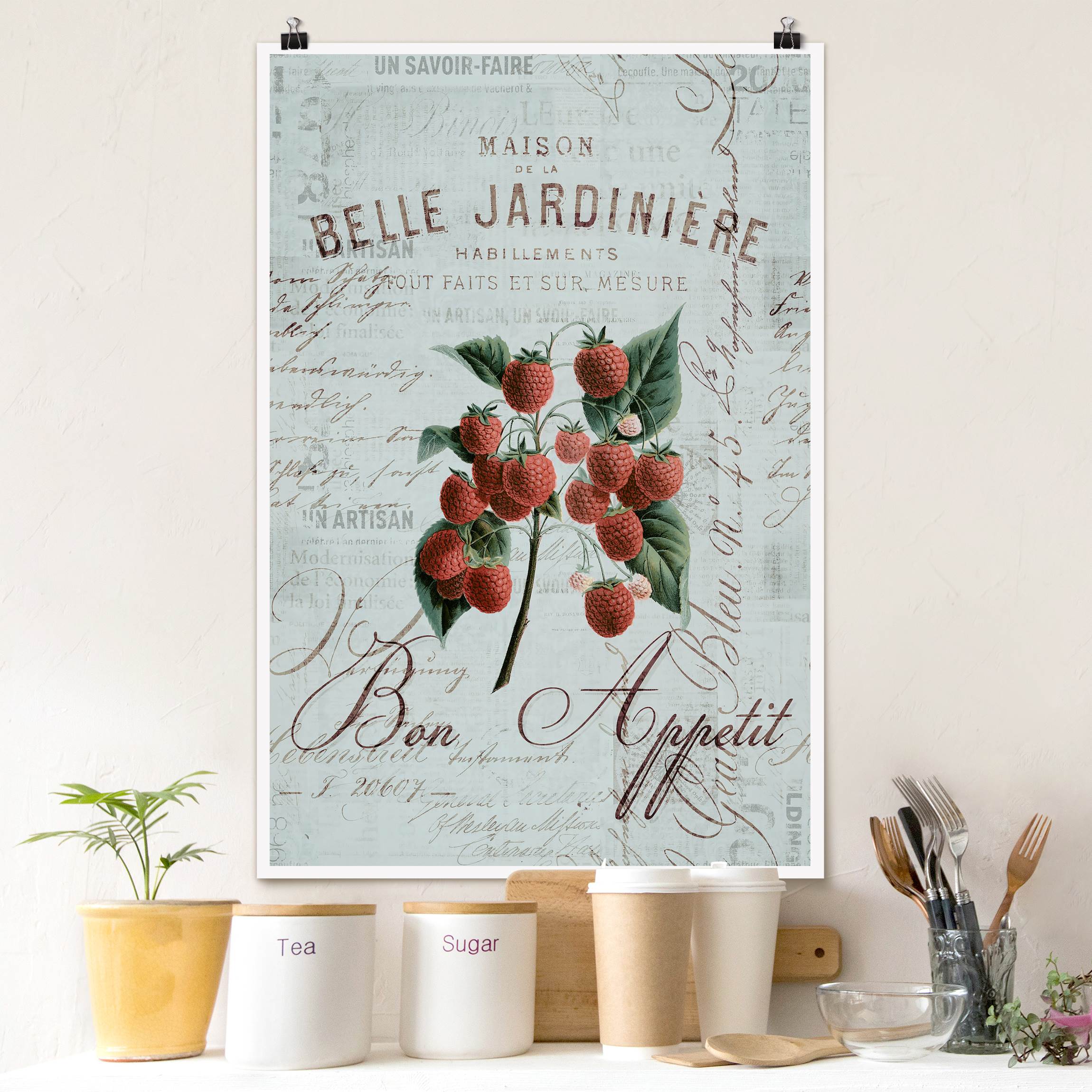 Poster Shabby Chic Collage - Himbeeren