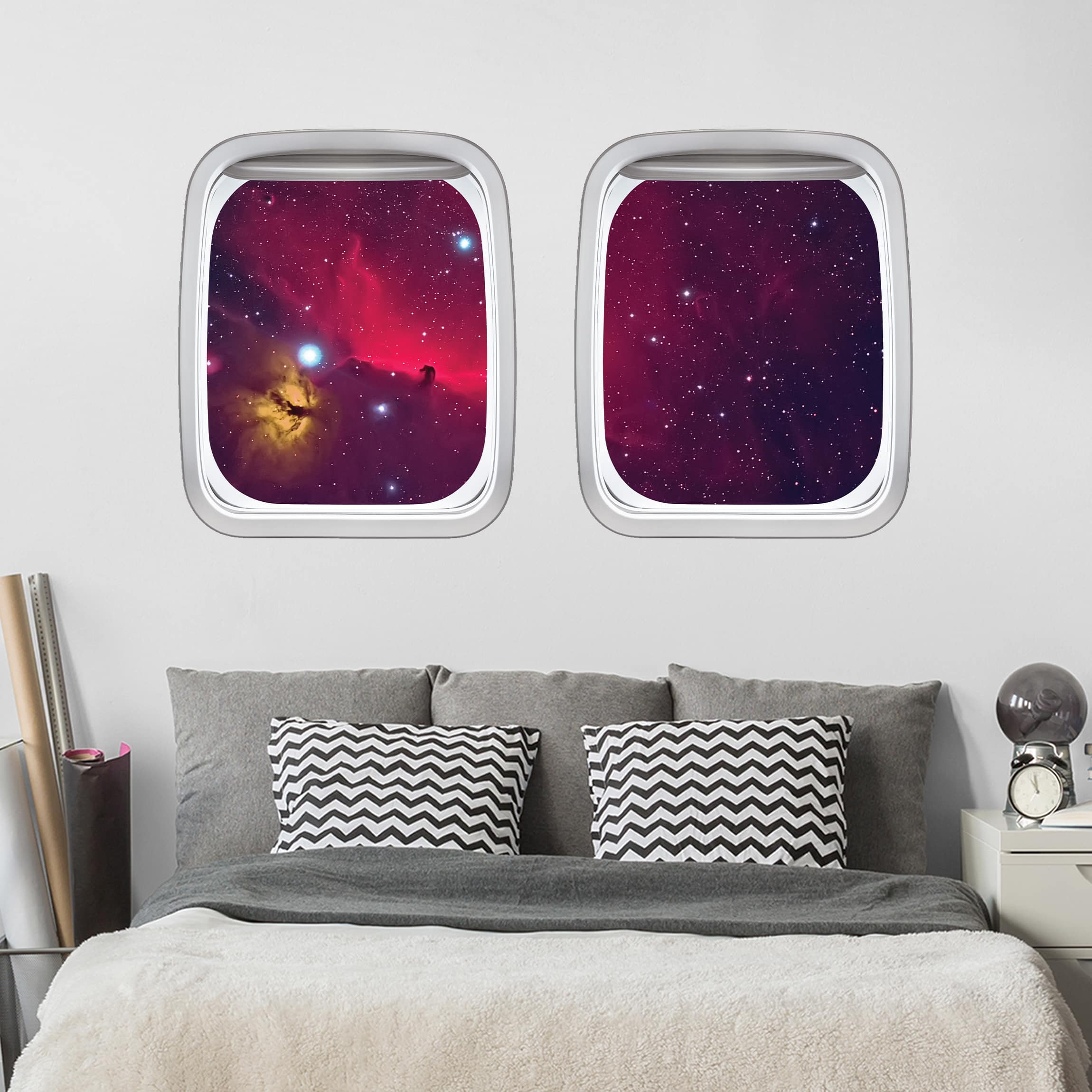 Wandtattoo Doppelfenster Flugzeug Farbenfrohe Galaxie