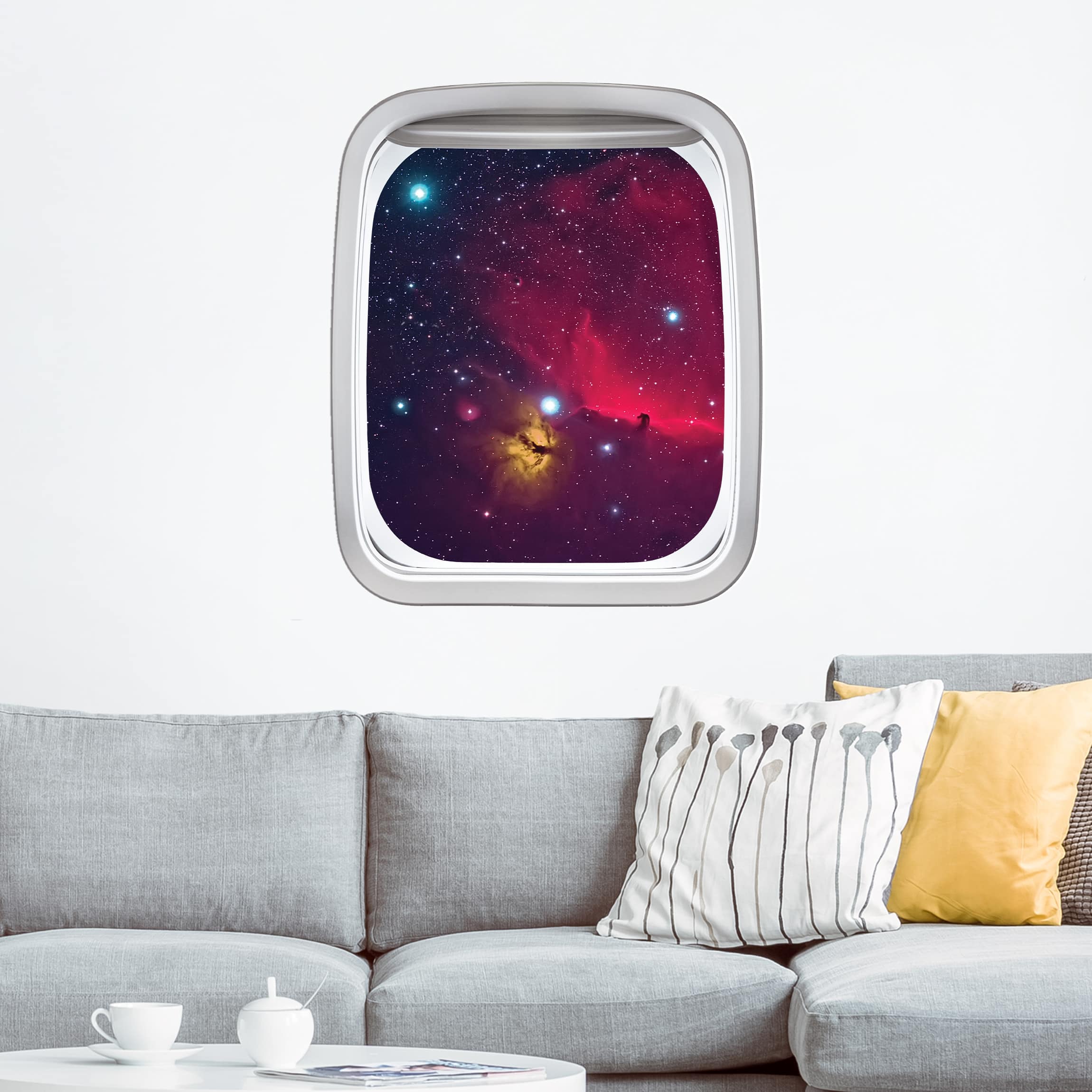 Wandtattoo Fenster Flugzeug Farbenfrohe Galaxie